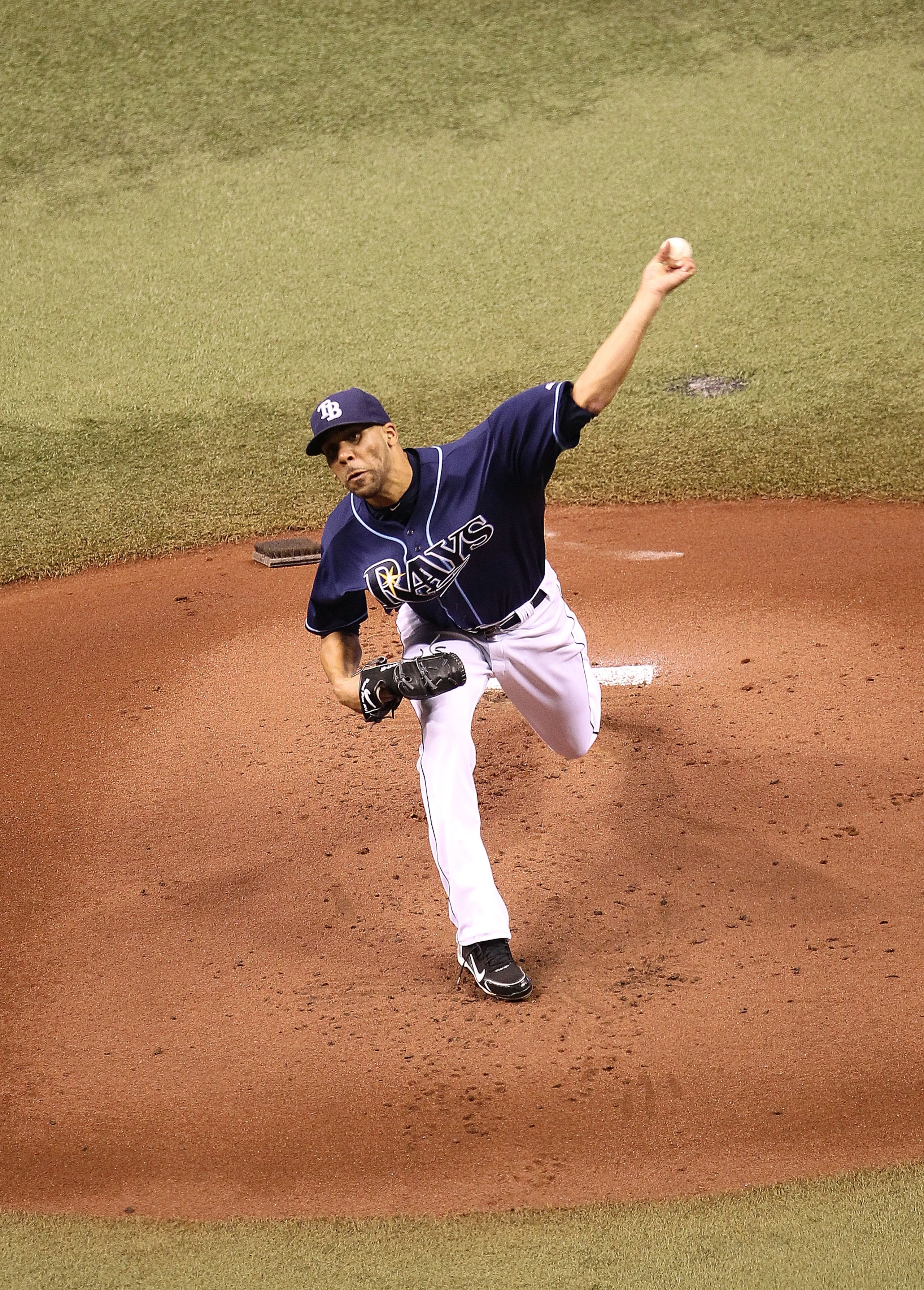 ST. PETERSBURG, FL - OCTOBER 12:  David Price #14 of the Tampa Bay Rays pitches during Game 5 of the ALDS against the Texas Rangers at Tropicana Field on October 12, 2010 in St. Petersburg, Florida.  (Photo by Mike Ehrmann/Getty Images)