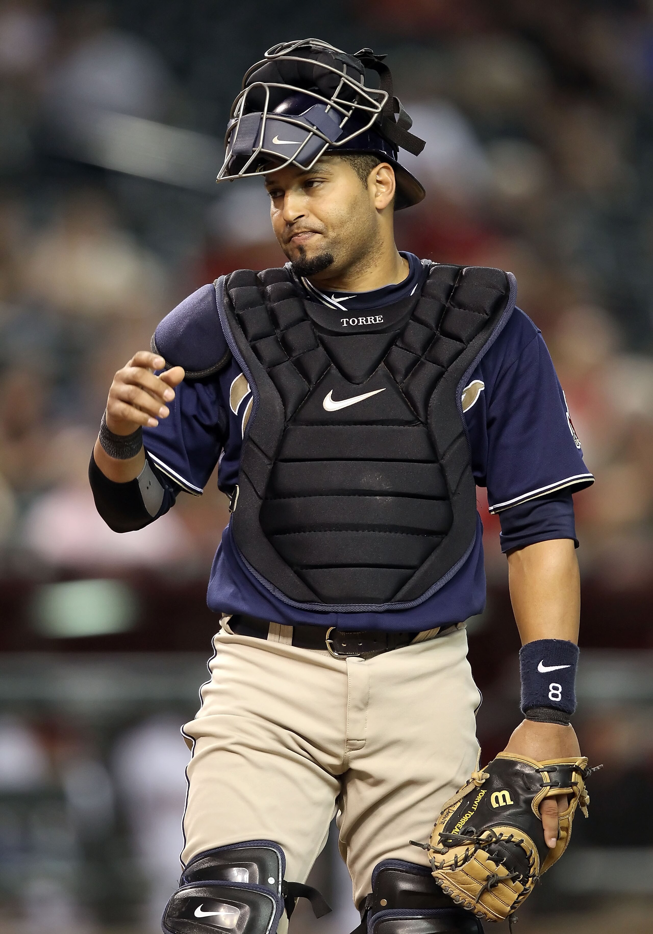 PHOENIX - AUGUST 30: Catcher Yorvit Torrealba #8 of the San Diego Padres in action during the Major League Baseball game against the Arizona Diamondbacks at Chase Field on August 30, 2010 in Phoenix, Arizona. The Diamondbacks defeated the Padres 7-2. (P PHOENIX - AUGUST 30: Catcher Yorvit Torrealba #8 of the San Diego Padres in action during the Major League Baseball game against the Arizona Diamondbacks at Chase Field on August 30, 2010 in Phoenix, Arizona. The Diamondbacks defeated the Padres 7-2. (P