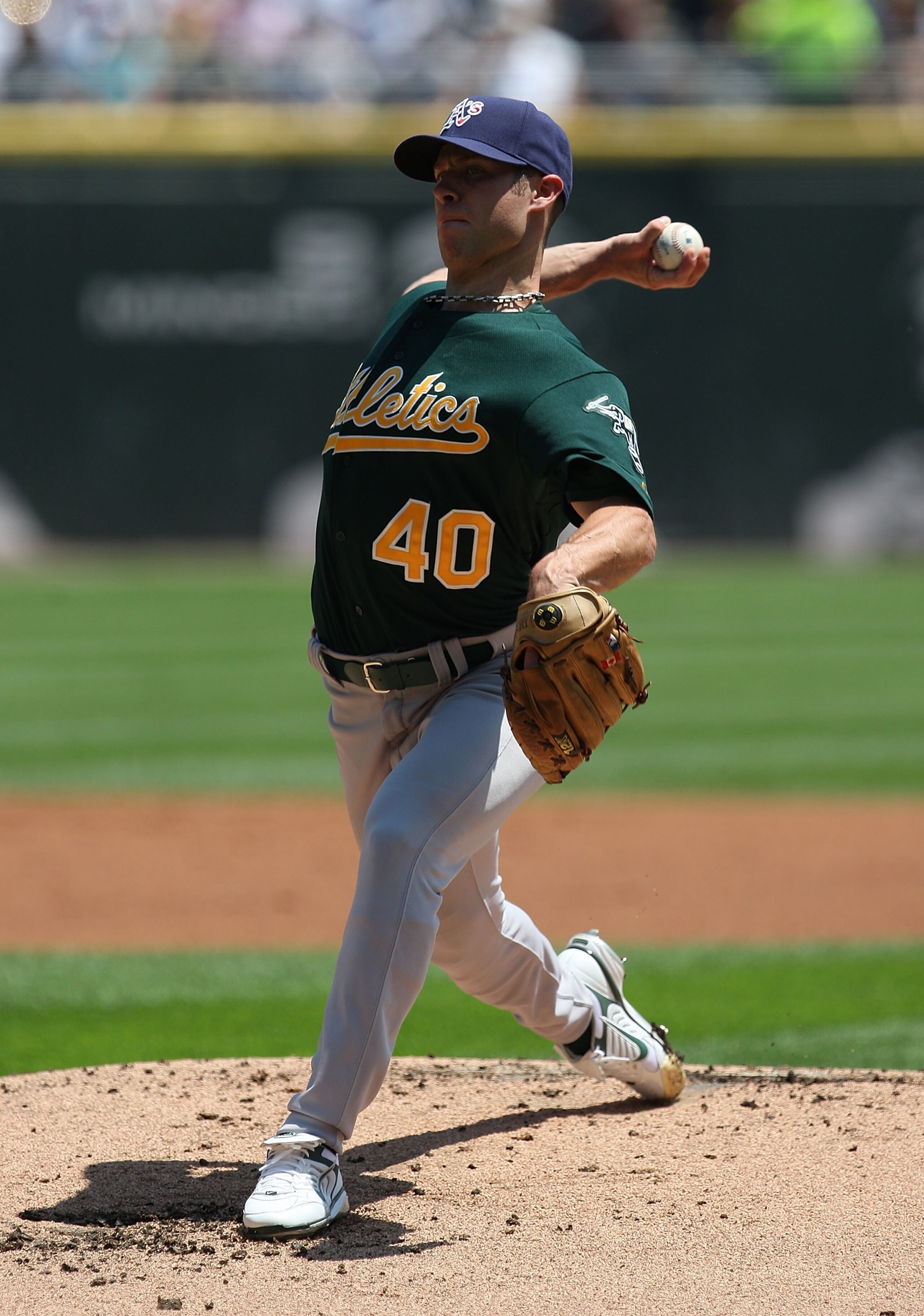 CHICAGO - JULY 06: Starting pitcher Rich Harden #40 of the Oakland Athletics delivers the ball against the Chicago White Sox on July 6, 2008 at U.S. Cellular Field in Chicago, Illinois. The White Sox defeated the Athletics 4-3. (Photo by Jonathan Daniel/G