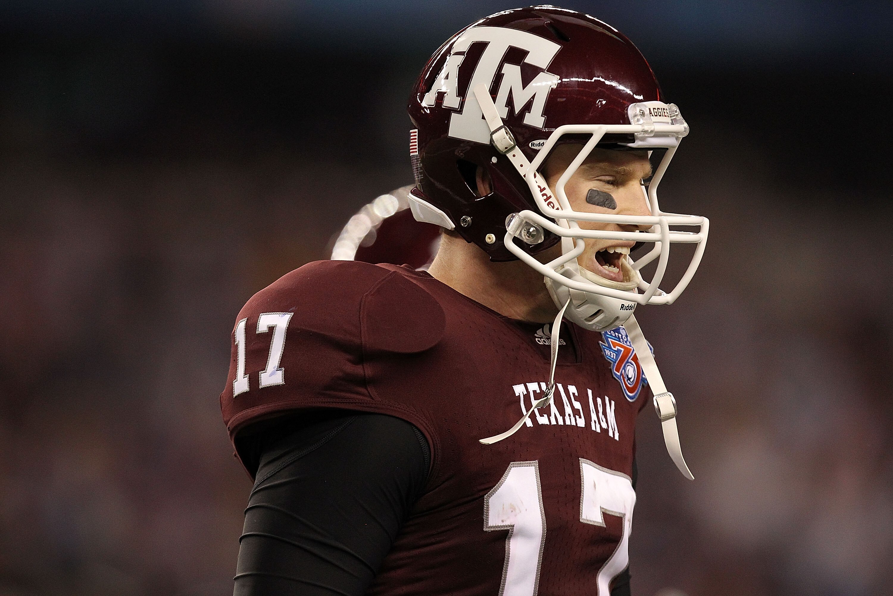 ARLINGTON, TX - JANUARY 07:  Quarterback Ryan Tannehill #17 of the Texas A&M Aggies reacts after throwing a pass interception against the LSU Tigers during the AT&T Cotton Bowl at Cowboys Stadium on January 7, 2011 in Arlington, Texas.  (Photo by Ronald M
