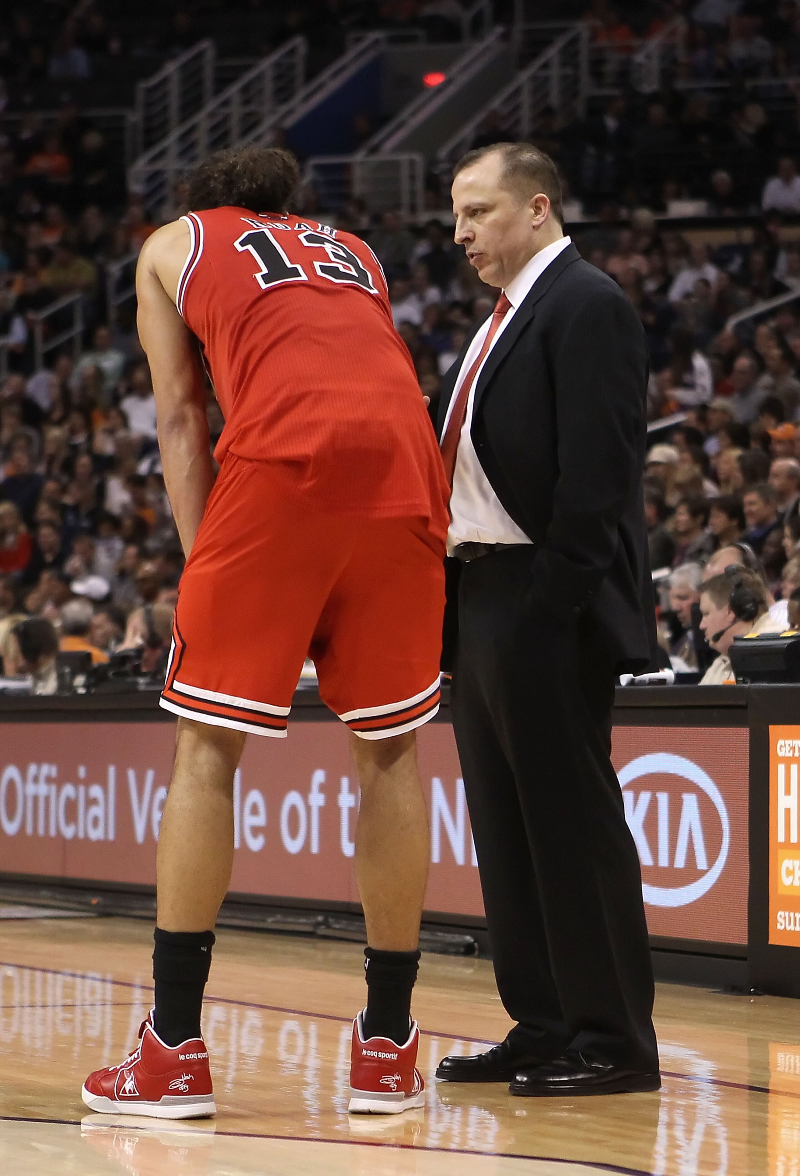 PHOENIX - NOVEMBER 24:  Head coach Tom Thibodeau of the Chicago Bulls during the NBA game against the Phoenix Suns at US Airways Center on November 24, 2010 in Phoenix, Arizona. The Bulls defeated the Suns 123-115 in double overtime.  NOTE TO USER: User e