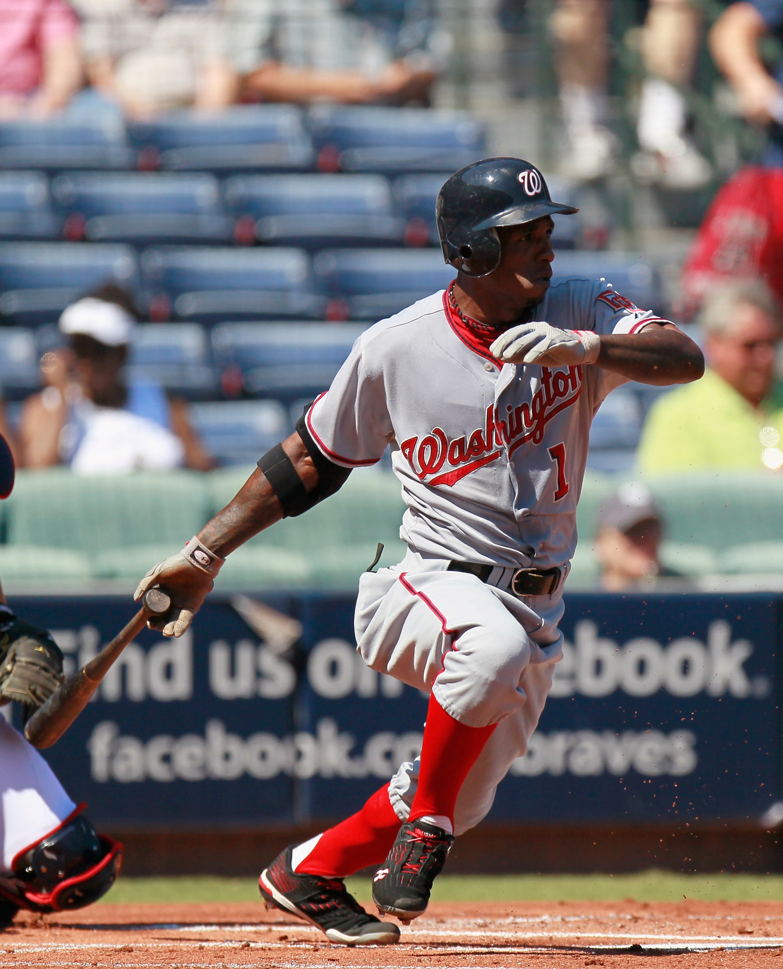 ATLANTA - SEPTEMBER 15:  Nyjer Morgan #1 of the Washington Nationals against the Atlanta Braves at Turner Field on September 15, 2010 in Atlanta, Georgia.  (Photo by Kevin C. Cox/Getty Images)