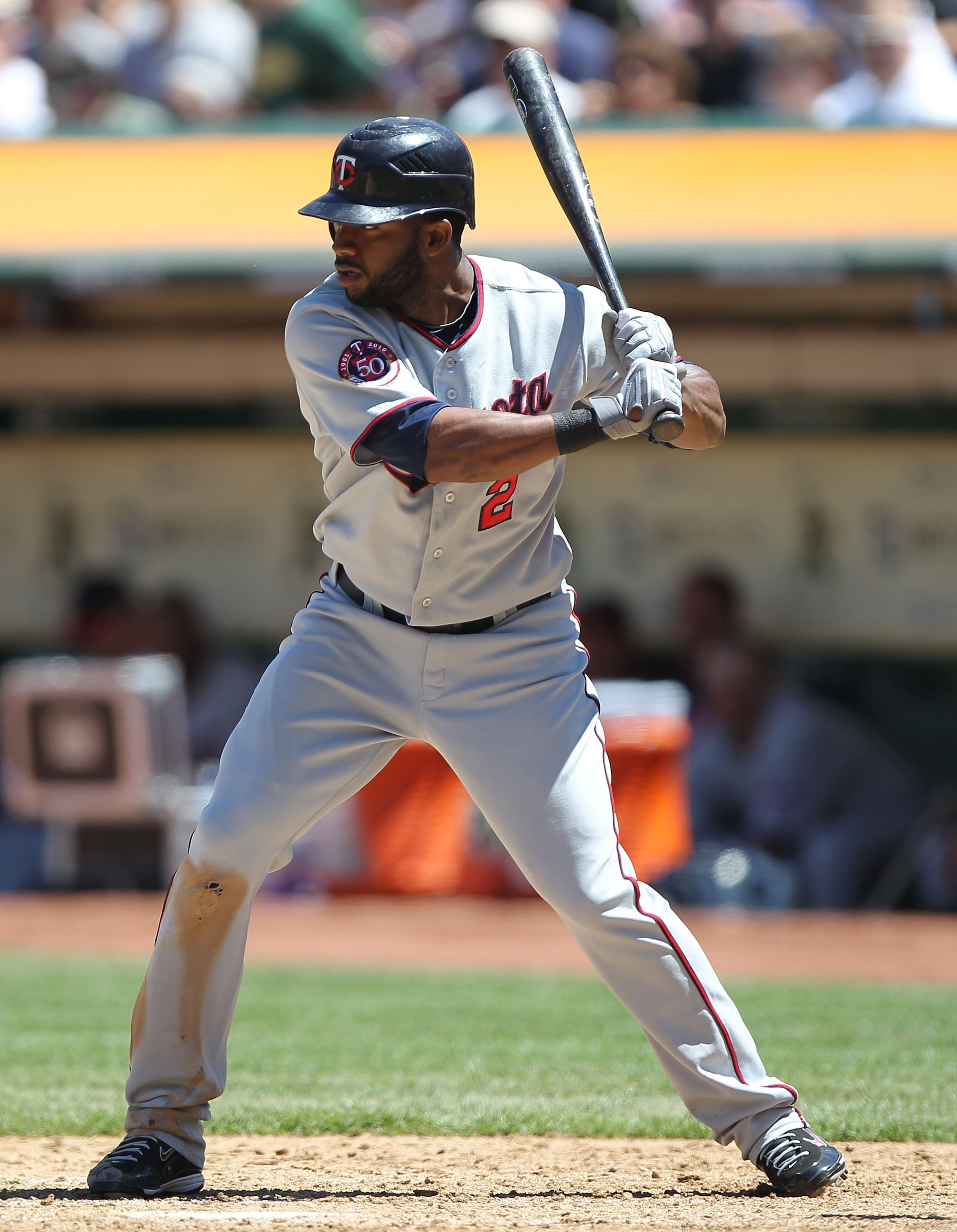 OAKLAND, CA - JUNE 06:  Denard Span #2 of the Minnesota Twins in action against the Oakland Athletics during an MLB game at the Oakland-Alameda County Coliseum on June 6, 2010 in Oakland, California.  (Photo by Jed Jacobsohn/Getty Images)