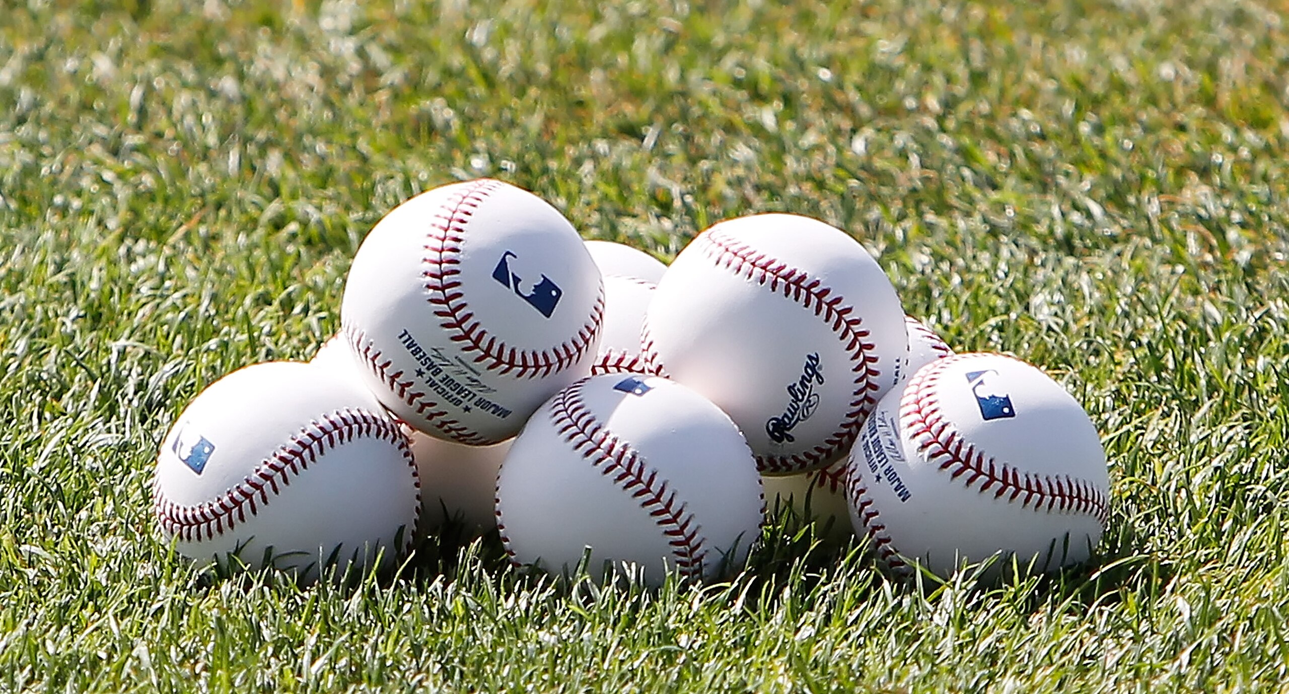 SARASOTA, FL - APRIL 03:  Spring Training baseballs sit on the field prior to the start of the Grapefruit League Spring Training Game between the Baltimore Orioles and the New York Mets at Ed Smith Stadium on April 3, 2010 in Sarasota, Florida.  (Photo by