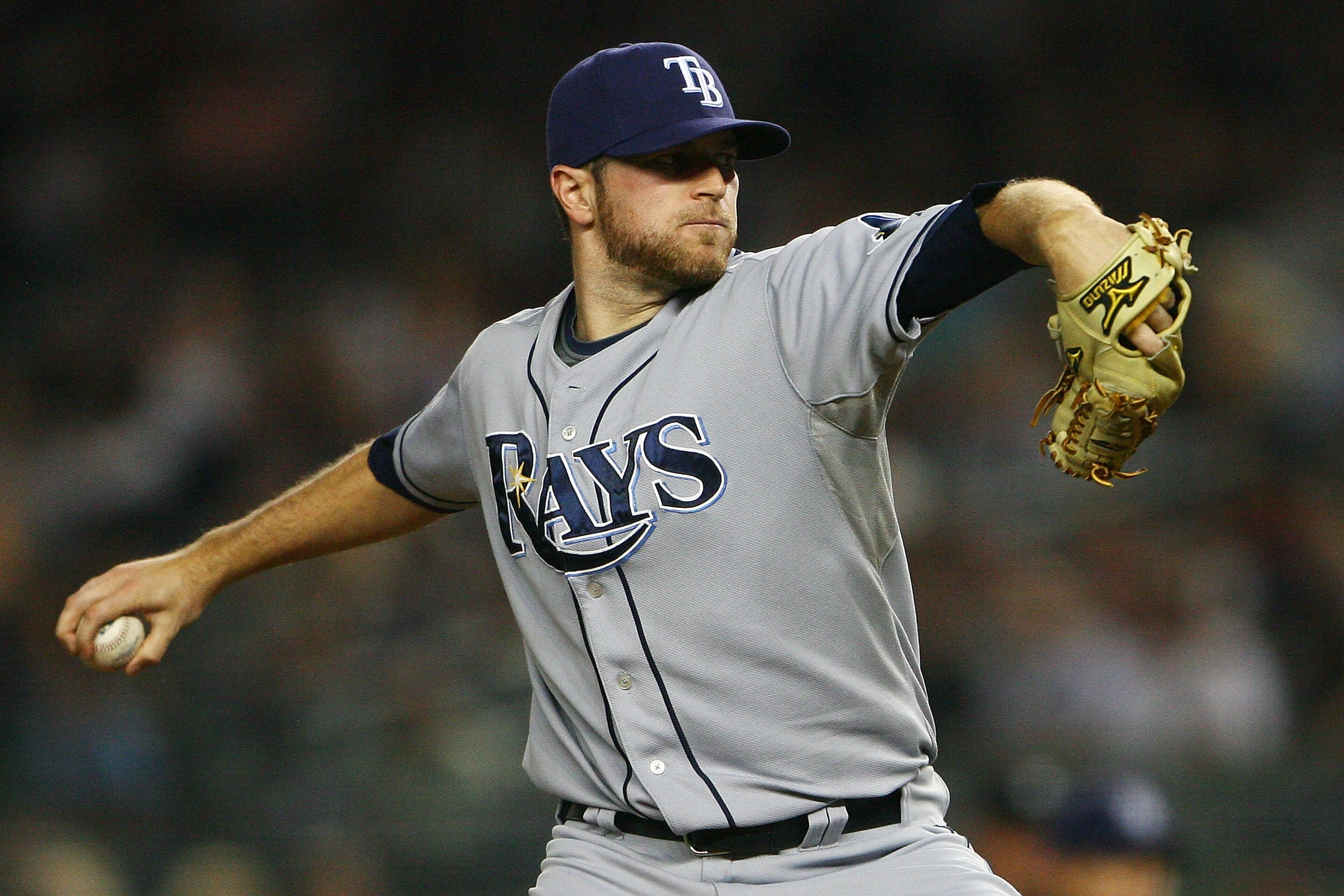 NEW YORK - SEPTEMBER 22:  Wade Davis #40 of the Tampa Bay Rays pitches against the New York Yankees on September 22, 2010 at Yankee Stadium in the Bronx borough of New York City.  (Photo by Andrew Burton/Getty Images)