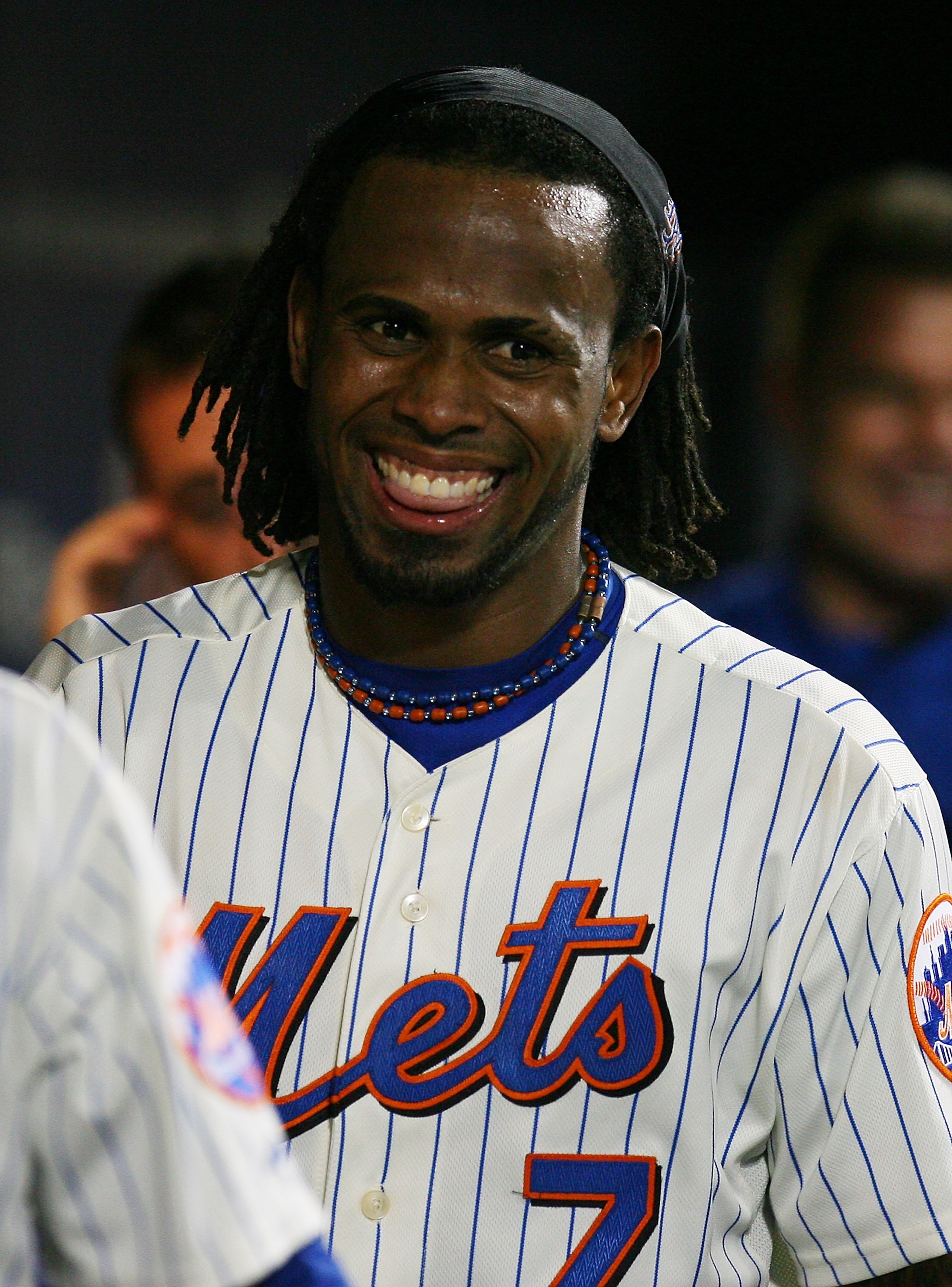 NEW YORK - SEPTEMBER 14: Jose Reyes #7 of the of the New York Mets celebrates after running in a two-run double hit by teammate Carlos Beltran #15 (not seen) during the fourth inning against Pittsburgh Pirates on September 14, 2010 at Citi Field in the F NEW YORK - SEPTEMBER 14: Jose Reyes #7 of the of the New York Mets celebrates after running in a two-run double hit by teammate Carlos Beltran #15 (not seen) during the fourth inning against Pittsburgh Pirates on September 14, 2010 at Citi Field in the F
