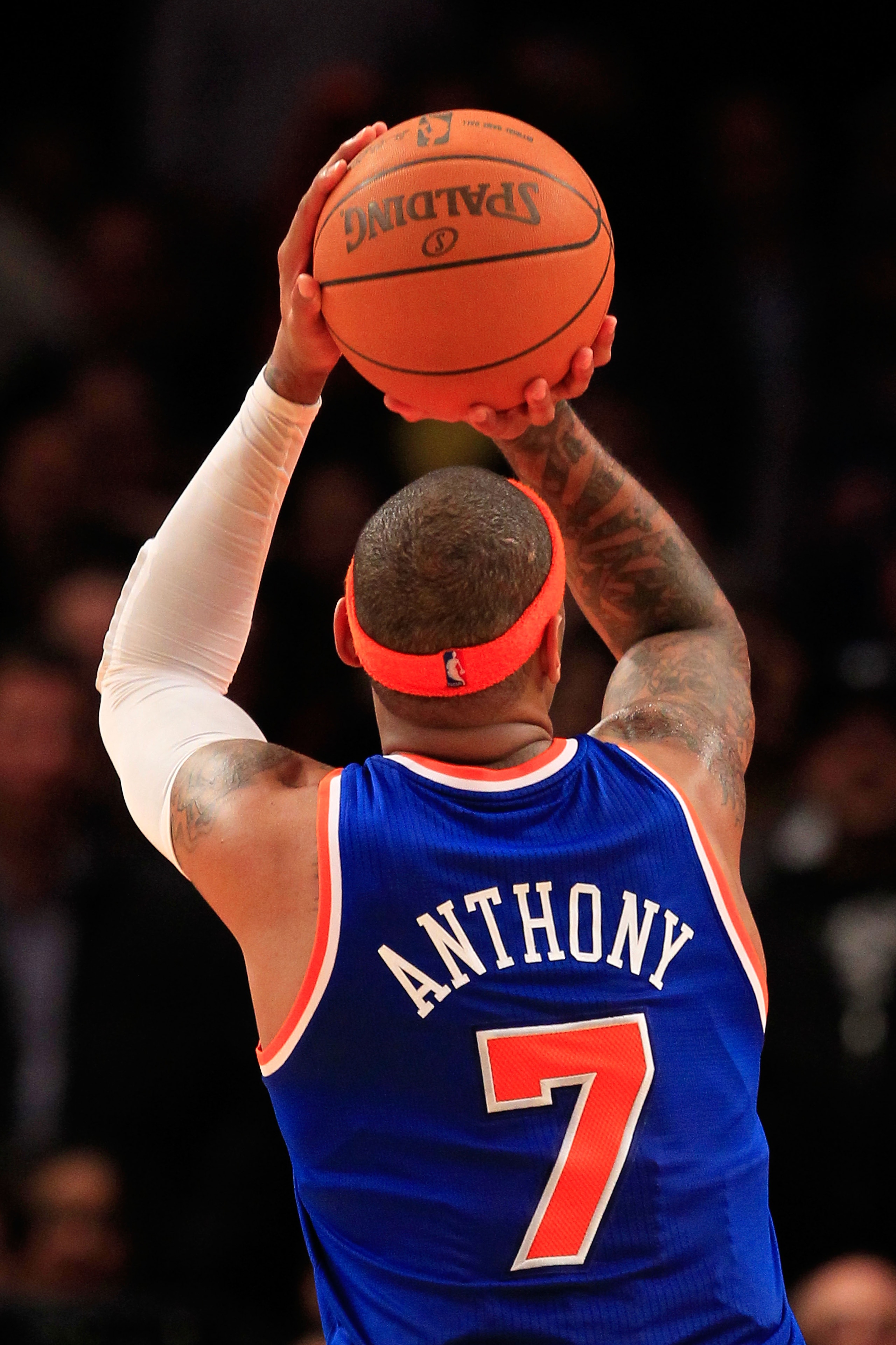 NEW YORK, NY - FEBRUARY 23:  Carmelo Anthony #7 of the New York Knicks shoots a free throw against the Milwaukee Bucks at Madison Square Garden on February 23, 2011 in New York City. NOTE TO USER: User expressly acknowledges and agrees that, by downloadin