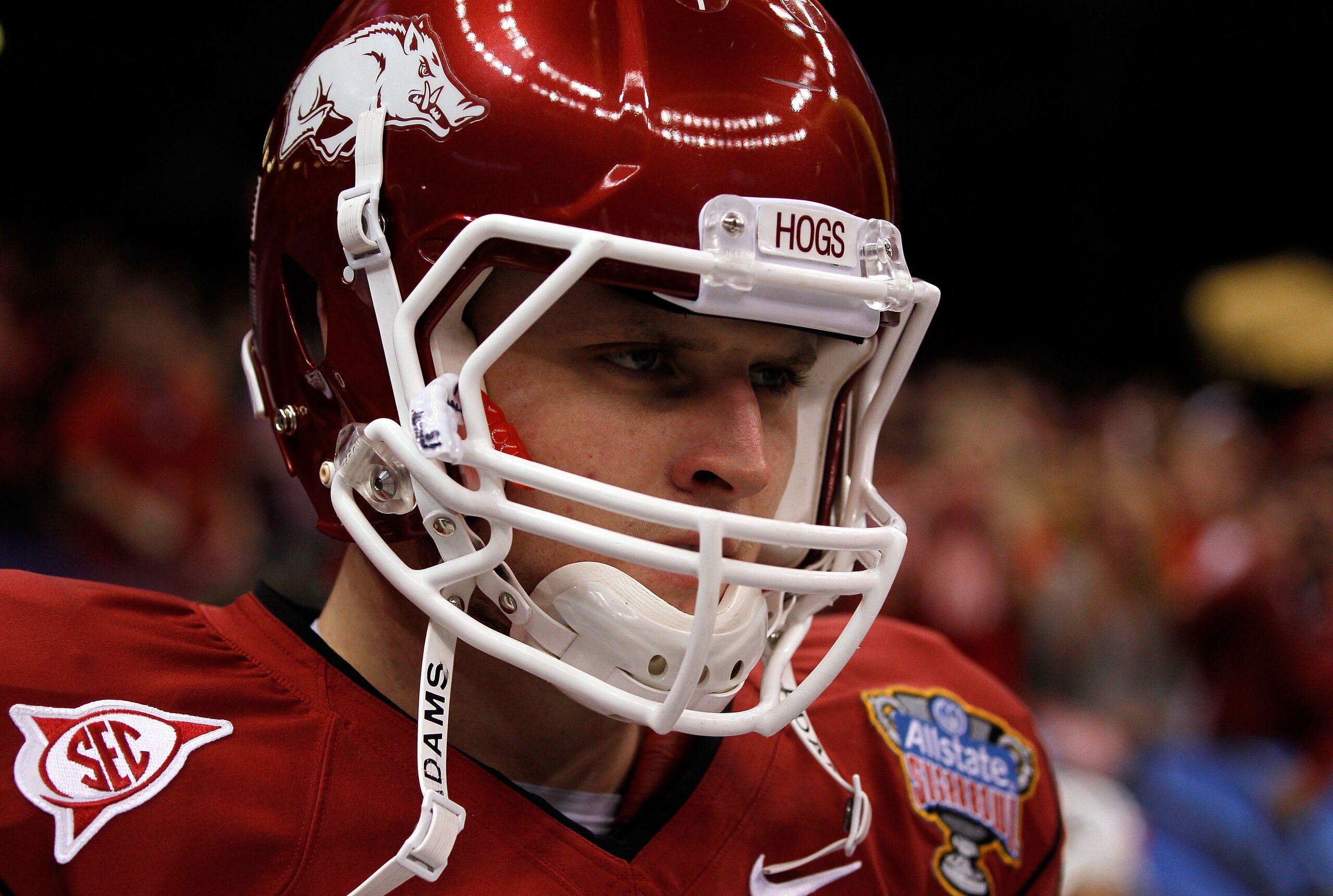 NEW ORLEANS, LA - JANUARY 04:  Quarterback Ryan Mallett #15 of the Arkansas Razorbacks looks on before taking on the Ohio State Buckeyes in the Allstate Sugar Bowl at the Louisiana Superdome on January 4, 2011 in New Orleans, Louisiana.  (Photo by Kevin C