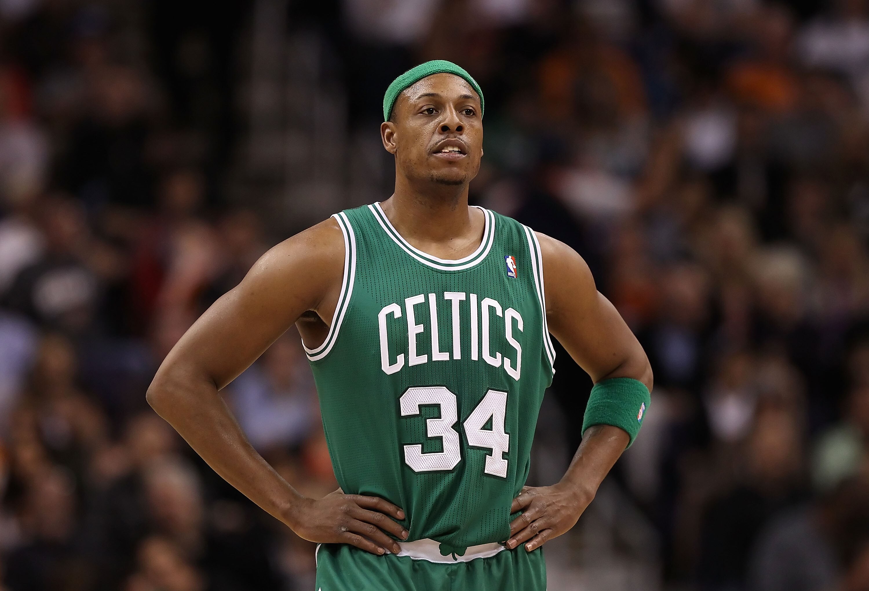 PHOENIX, AZ - JANUARY 28:  Paul Pierce #34 of the Boston Celtics during the NBA game against the Phoenix Suns at US Airways Center on January 28, 2011 in Phoenix, Arizona.  The Suns defeated the Celtics 88-71.  NOTE TO USER: User expressly acknowledges an