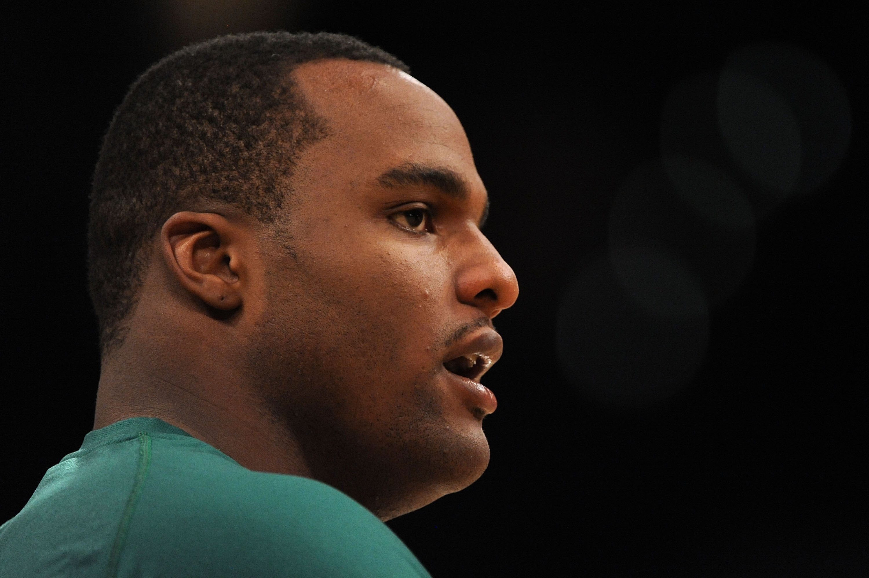 LOS ANGELES, CA - JUNE 15:  Glen Davis #11 of the Boston Celtics warms up before taking on the Los Angeles Lakers in Game Six of the 2010 NBA Finals at Staples Center on June 15, 2010 in Los Angeles, California.  NOTE TO USER: User expressly acknowledges