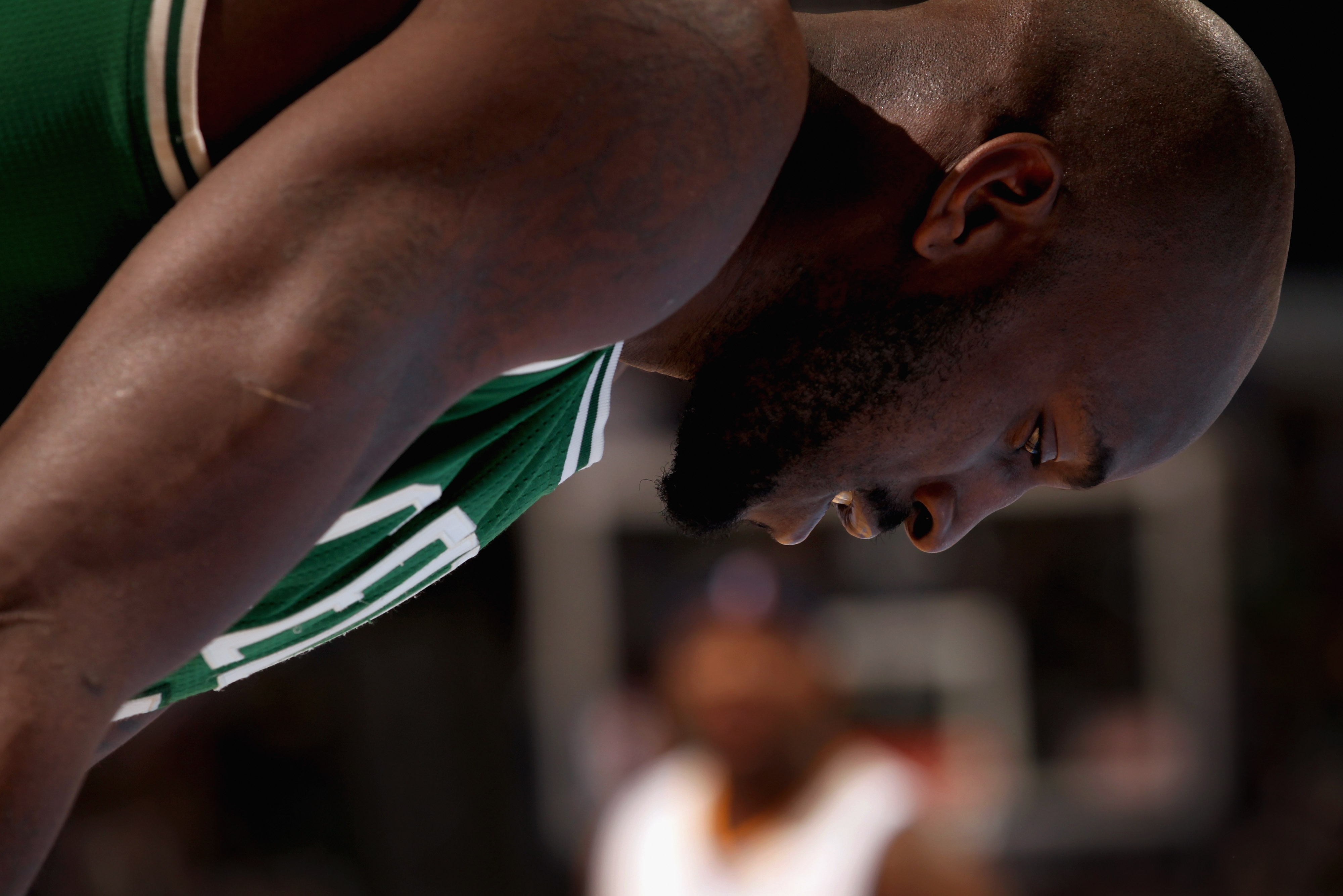 DENVER, CO - FEBRUARY 24:  Kevin Garnett #5 of the Boston Celtics pauses as he awaits a free throw against the Denver Nuggets during NBA action at the Pepsi Center on February 24, 2011 in Denver, Colorado. The Nuggets defeated the Celtics 89-75. NOTE TO U