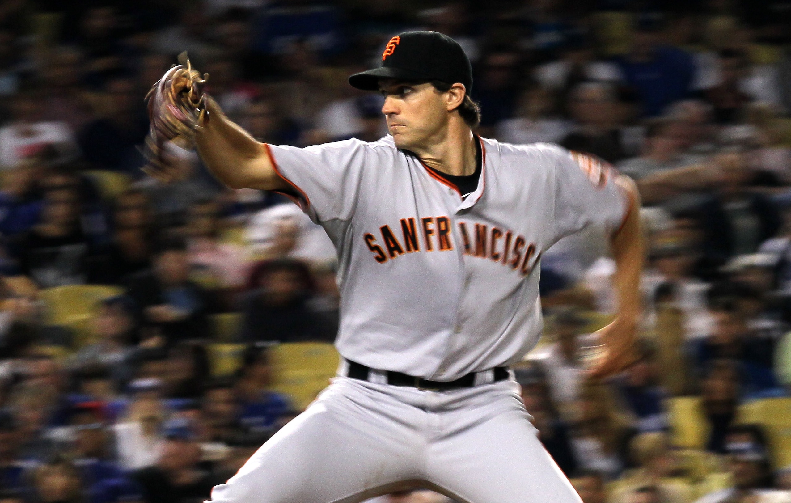 LOS ANGELES, CA - JULY 21:  Barry Zito #75 of the San Francisco Giants throws a pitch against the Los Angeles Dodgers on July 21, 2010 at Dodger Stadium in Los Angeles, California.  (Photo by Stephen Dunn/Getty Images)