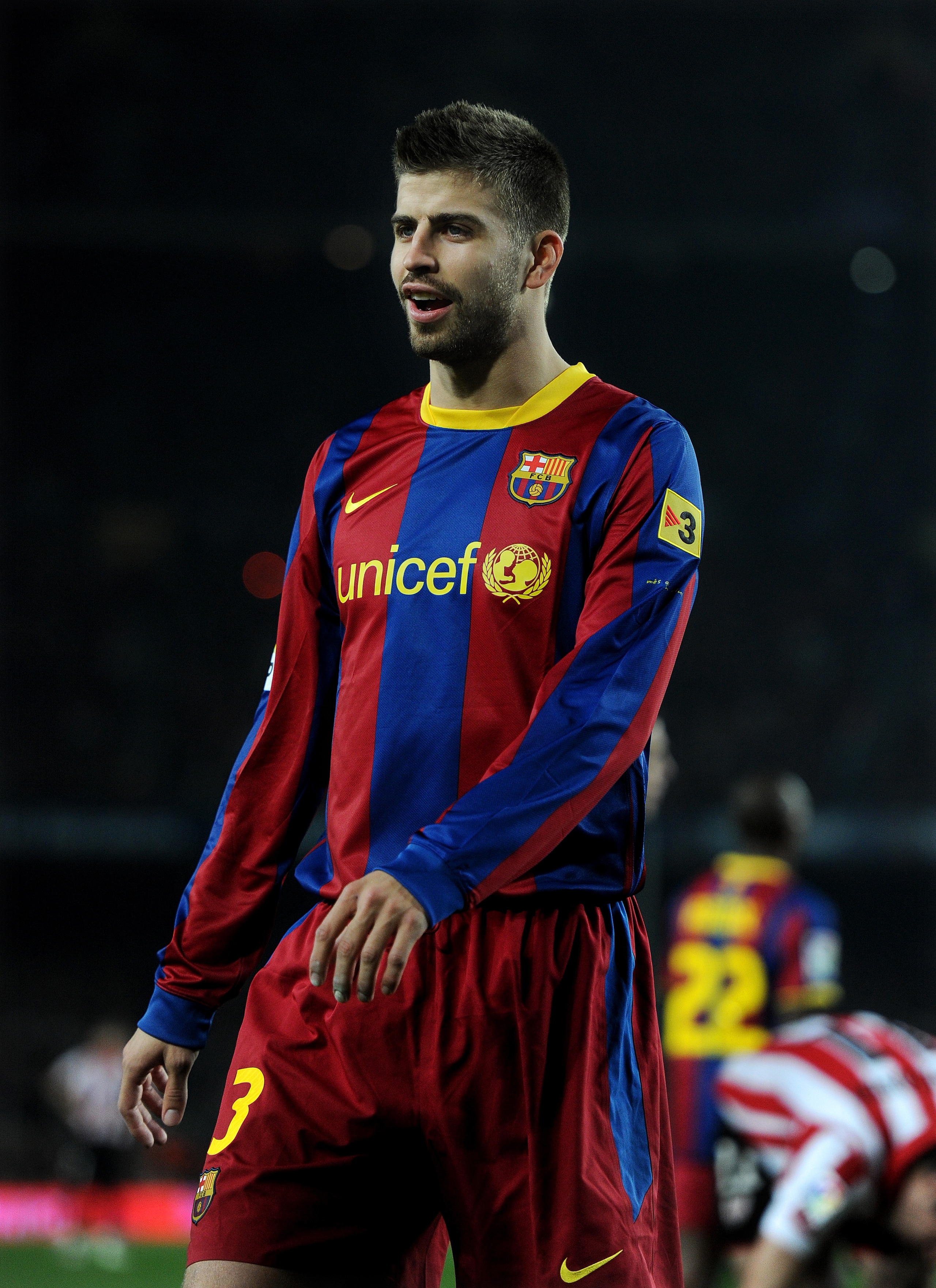 BARCELONA, SPAIN - FEBRUARY 20:  Gerard Pique of Barcelona reacts during the la Liga match between Barcelona and Athletic Bilbao at Camp Nou stadium on February 20, 2011 in Barcelona, Spain.  (Photo by Jasper Juinen/Getty Images)