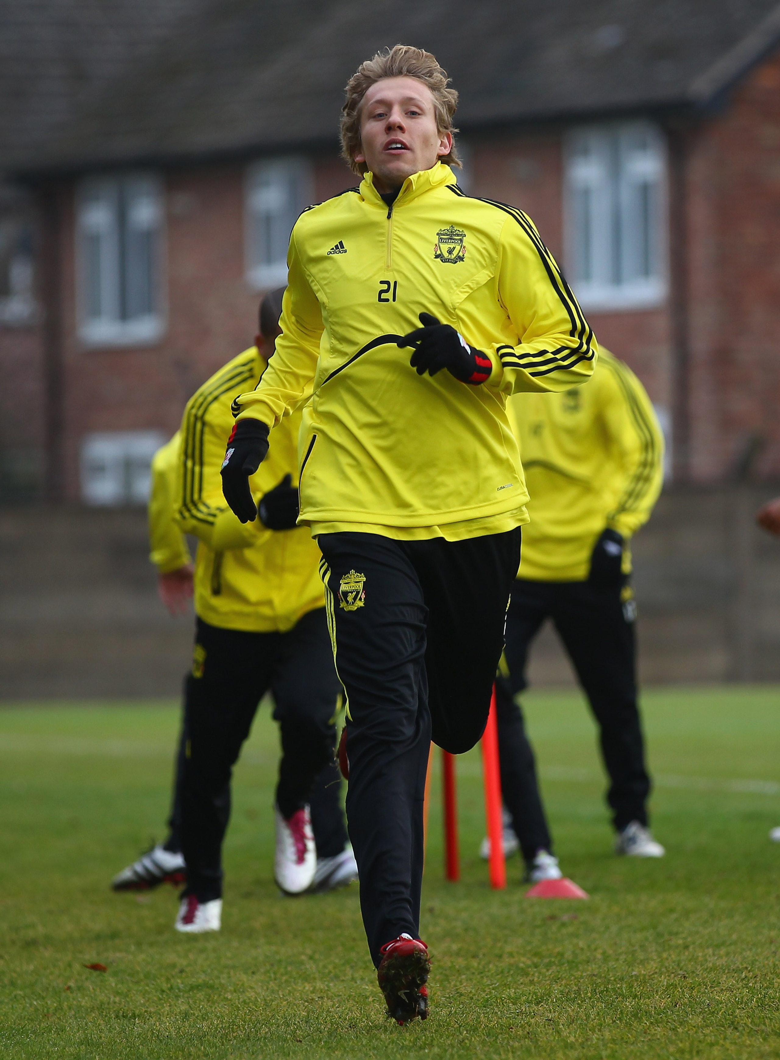 LIVERPOOL, ENGLAND - DECEMBER 14: Lucas Leiva of Liverpool during a training session ahead of their UEFA Europa League Group K match against Utrecht at Melwood Training Ground on December 14, 2010 in Liverpool, England.  (Photo by Clive Brunskill/Getty Im