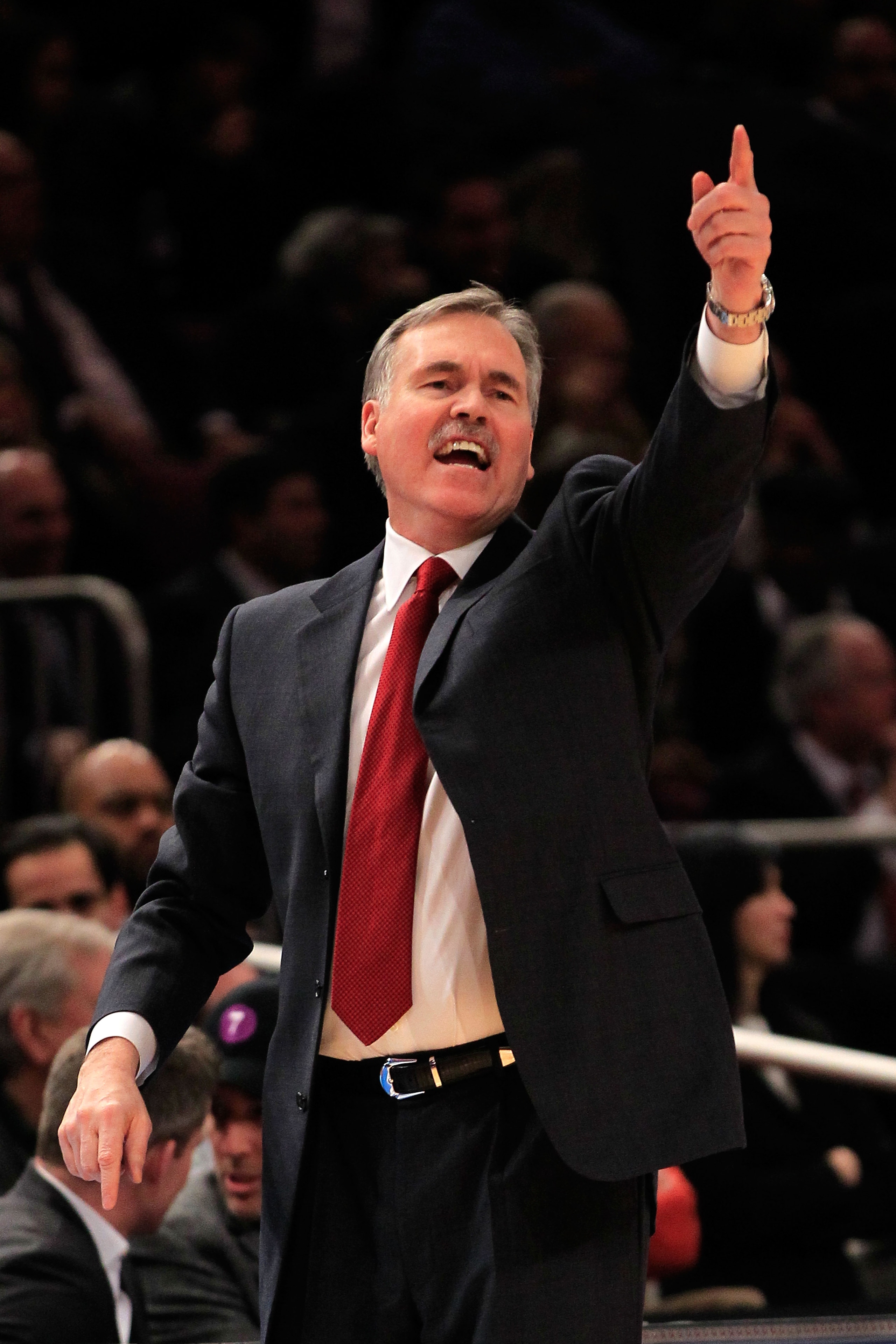 NEW YORK, NY - FEBRUARY 23: Head coach Mike D'Antoni of the New York Knicks gestures from the bench against the Milwaukee Bucks at Madison Square Garden on February 23, 2011 in New York City. NOTE TO USER: User expressly acknowledges and agrees that, by d NEW YORK, NY - FEBRUARY 23: Head coach Mike D'Antoni of the New York Knicks gestures from the bench against the Milwaukee Bucks at Madison Square Garden on February 23, 2011 in New York City. NOTE TO USER: User expressly acknowledges and agrees that, by d