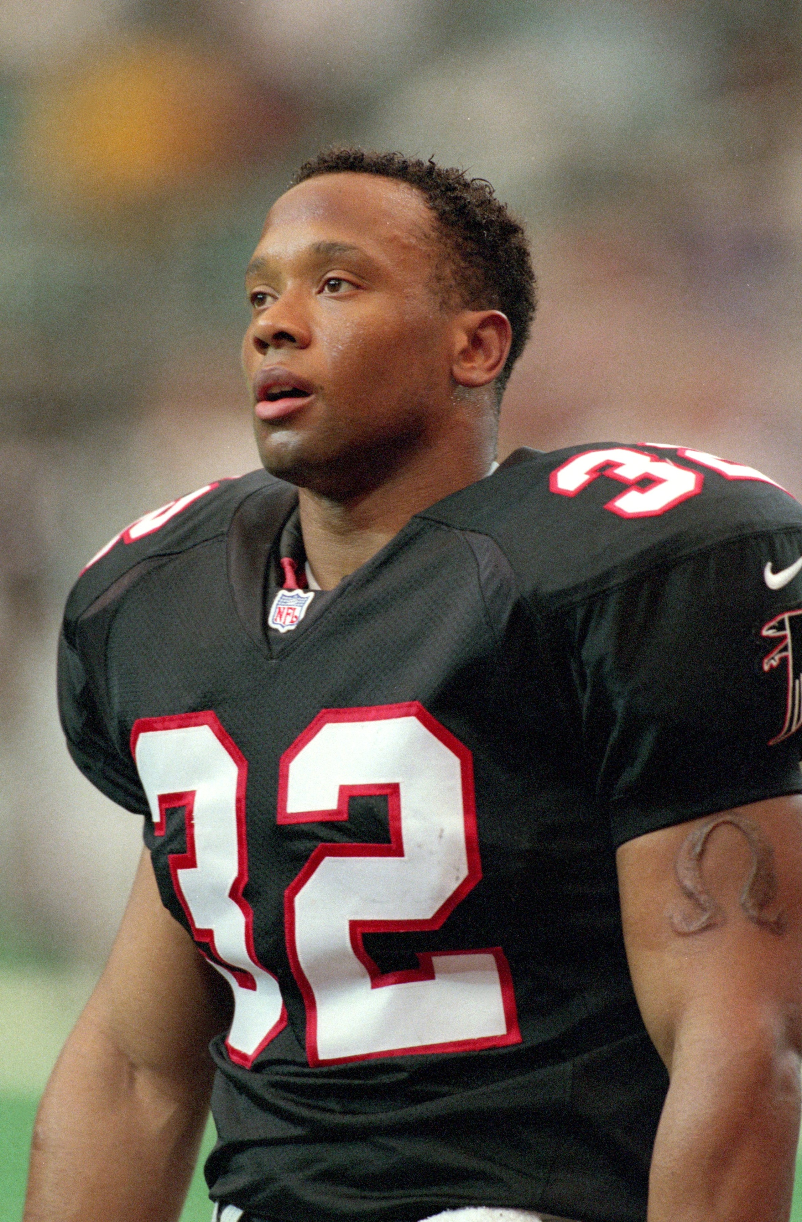 3 Sep 2000:  A close up of Jamal Anderson #32 of the Atlanta Falcons looking on during the game against the San Francisco 49ers at the Georgia Dome in Atlanta, Georgia. The Falcons defeated the 49ers 36-28.Mandatory Credit: Scott Halleran  /Allsport