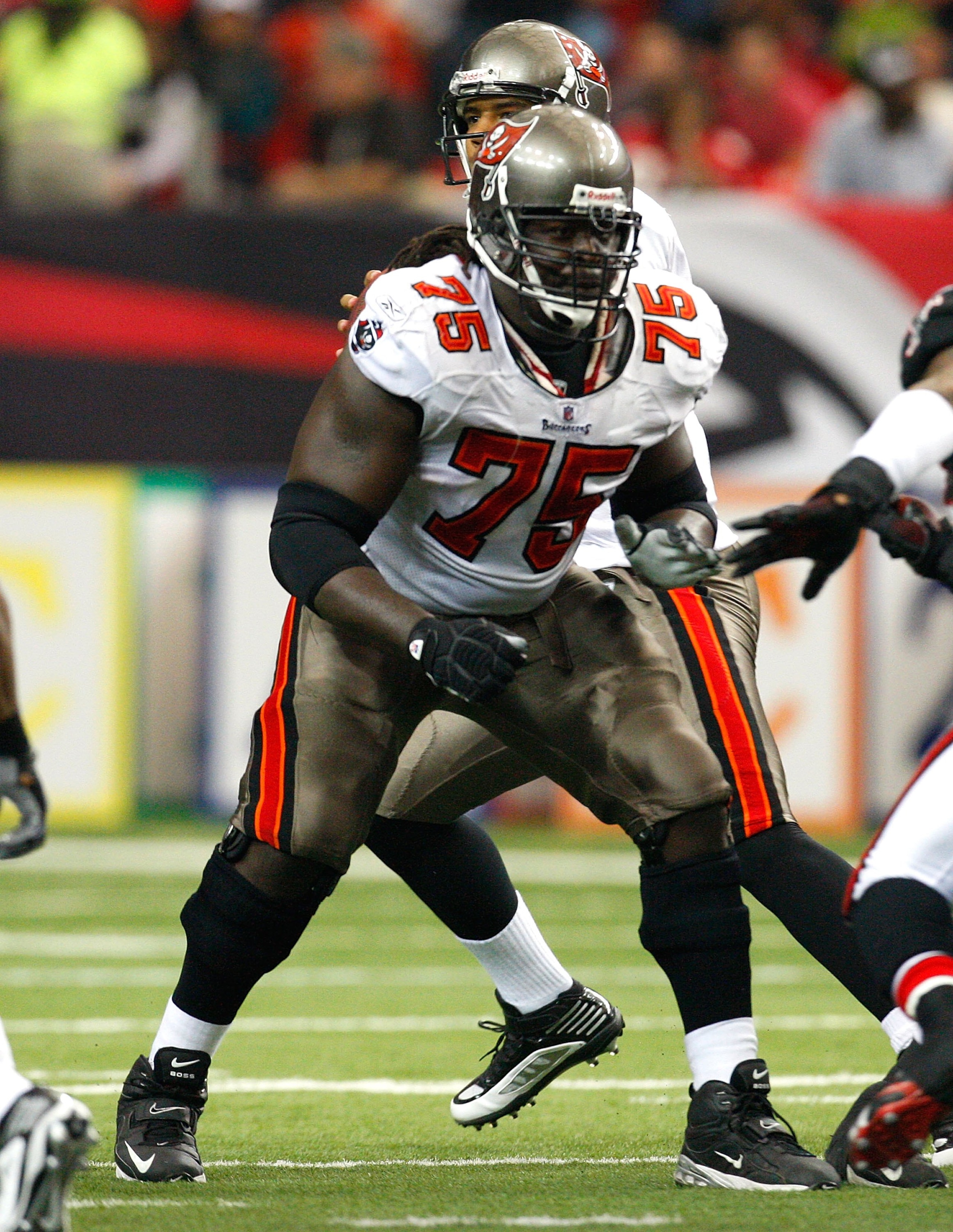 ATLANTA - NOVEMBER 29:  Davin Joseph #75 of the Tampa Bay Buccaneers against the Atlanta Falcons at Georgia Dome on November 29, 2009 in Atlanta, Georgia.  (Photo by Kevin C. Cox/Getty Images)