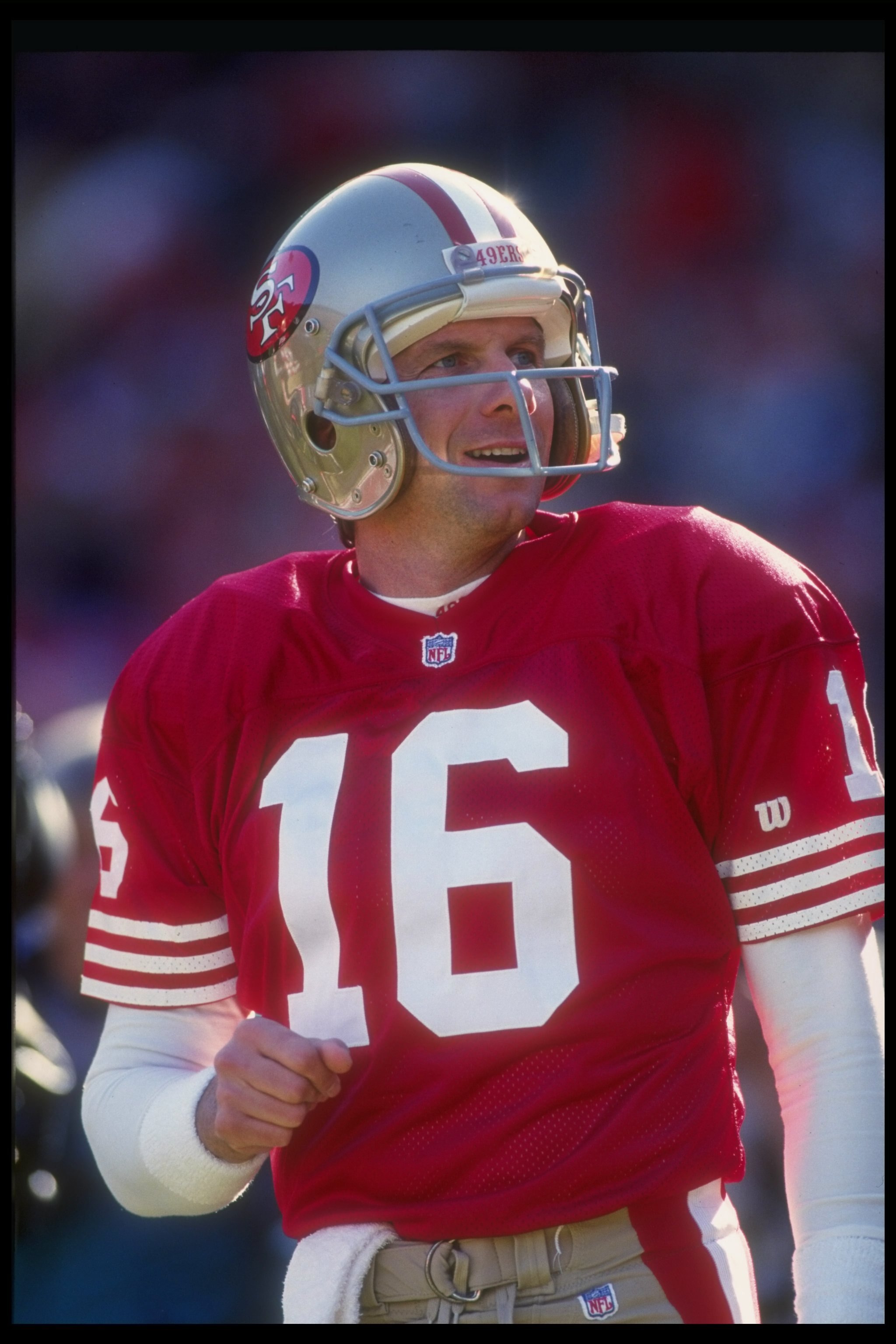 19 Dec 1992:  Quarterback Joe Montana of the San Francisco 49ers looks on during a game against the Tampa Bay Buccaneers at Candlestick Park in San Francisco, California. Mandatory Credit: Otto Greule Jr.  /Allsport