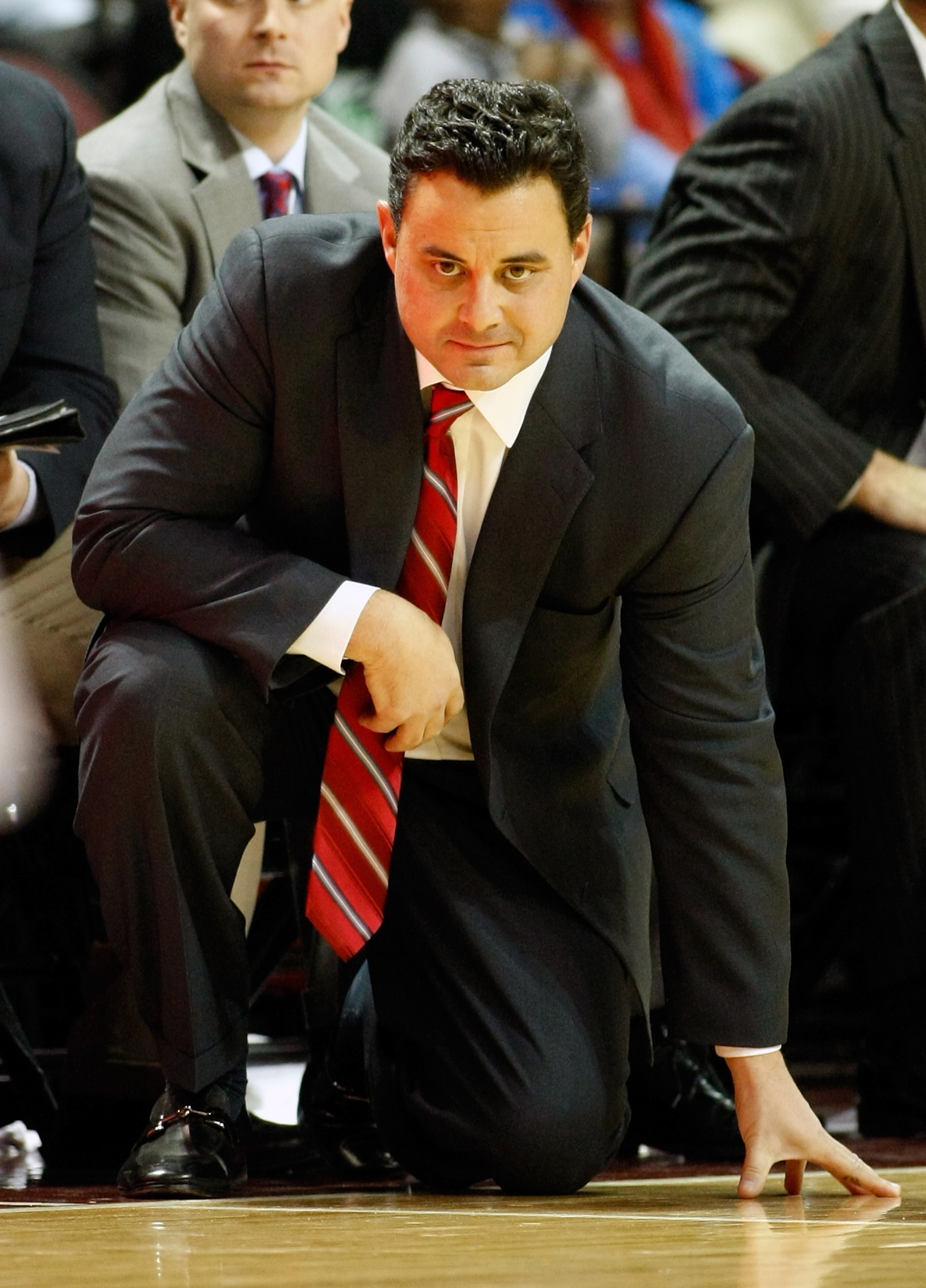 LAS VEGAS - NOVEMBER 26:  Head coach Sean Miller of the Arizona Wildcats watches his team take on the Santa Clara Broncos during the third round of the Las Vegas Invitational at The Orleans Arena November 26, 2010 in Las Vegas, Nevada. Arizona won 82-59.