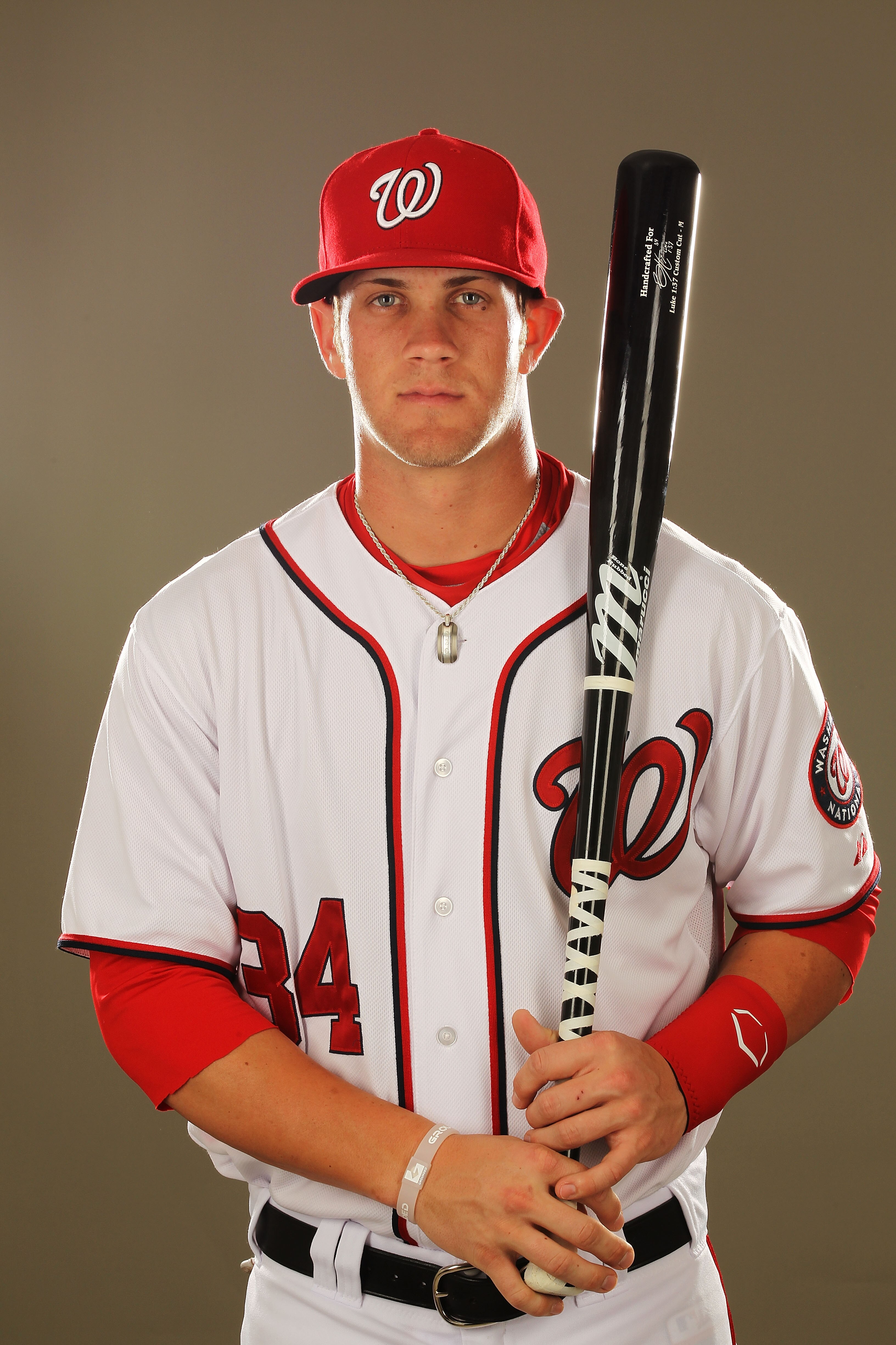 VIERA, FL - FEBRUARY 25:  Bryce Harper #34 of the Washington Nationals poses for a portrait during Spring Training Photo Day at Space Coast Stadium on February 25, 2011 in Viera, Florida.  (Photo by Al Bello/Getty Images)