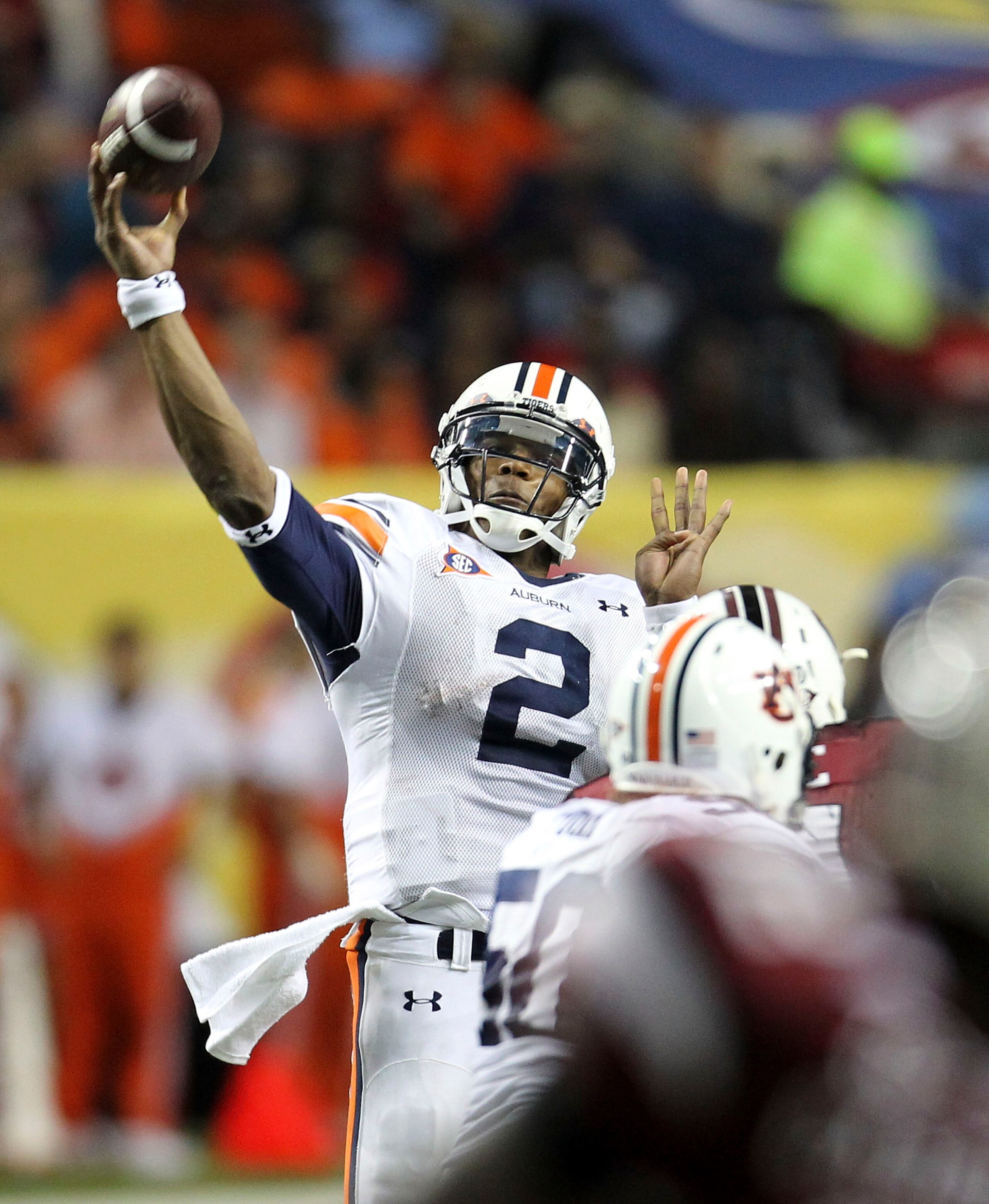 ATLANTA - DECEMBER 04:  Quarterback Cam Newton #2 of the Auburn Tigers passes the ball during the 2010 SEC Championship against the South Carolina Gamecocks at Georgia Dome on December 4, 2010 in Atlanta, Georgia.  (Photo by Mike Zarrilli/Getty Images)