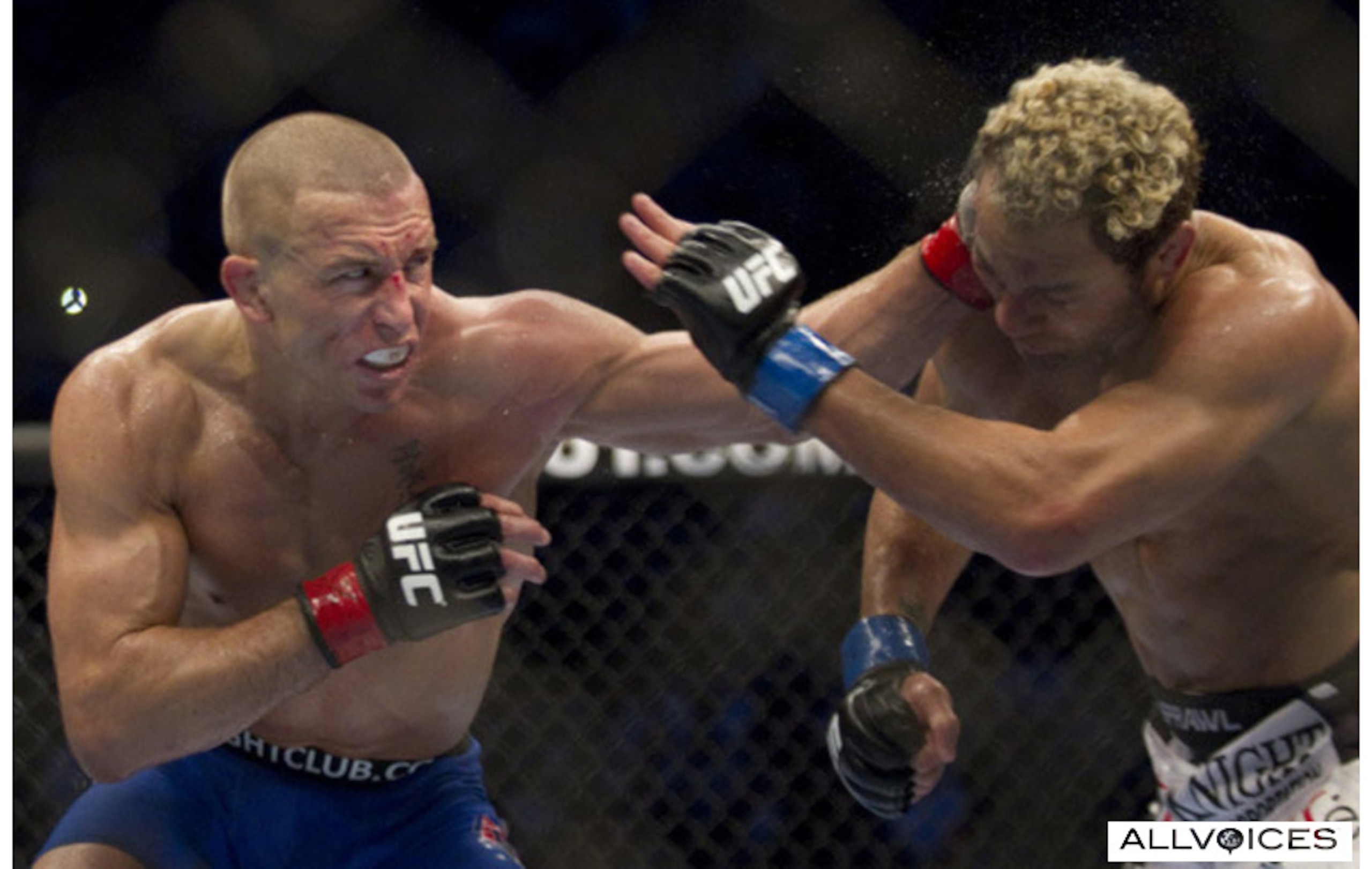 Georges St Pierre punishes the face of title challenger Josh Koscheck, racking up his 5th title defense and remaining the unquestioned best 170 pound fighter in the world. Georges St Pierre punishes the face of title challenger Josh Koscheck, racking up his 5th title defense and remaining the unquestioned best 170 pound fighter in the world.