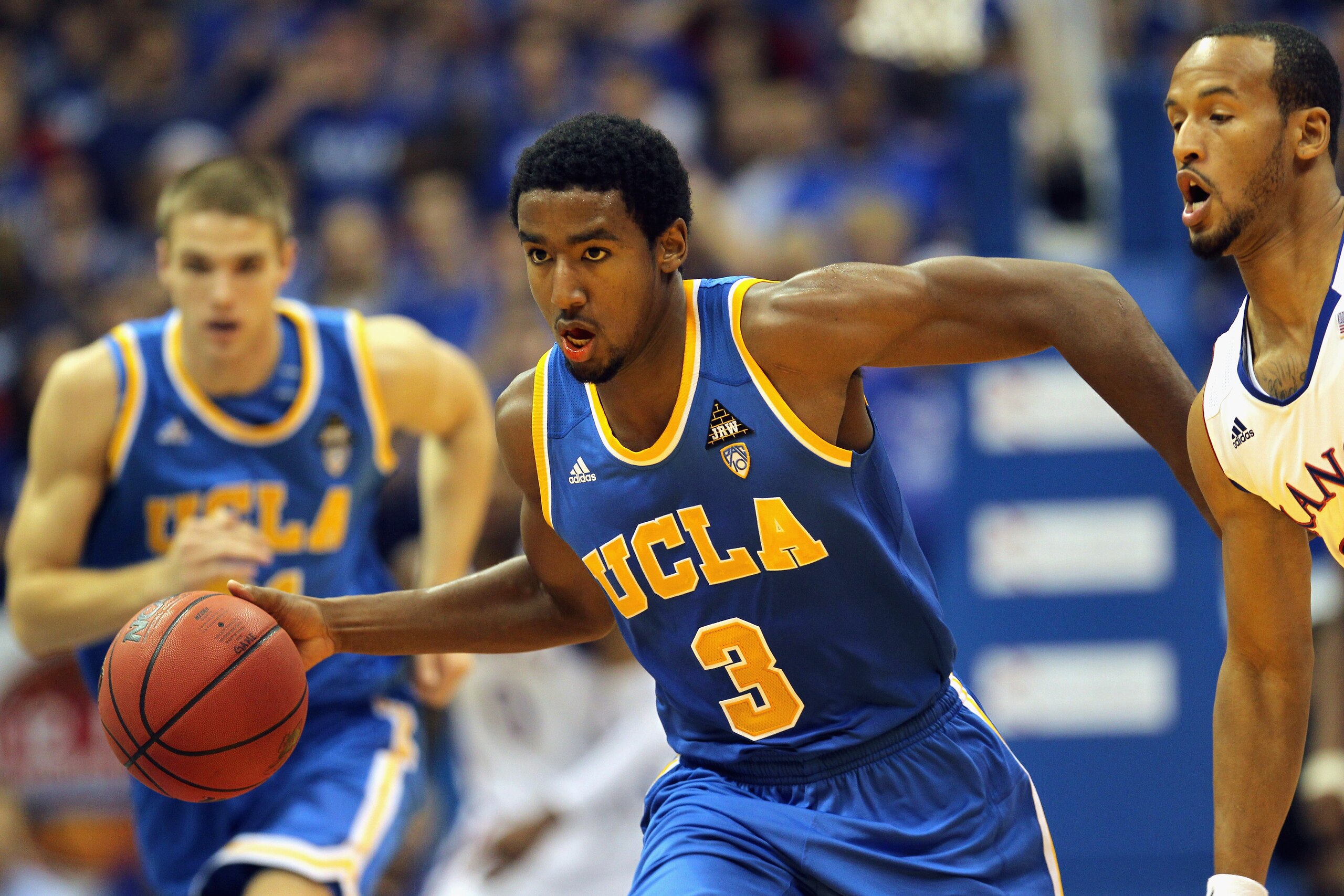 LAWRENCE, KS - DECEMBER 02:  Malcolm Lee #3 of the UCLA Bruins in action during the game against the Kansas Jayhawks on December 2, 2010 at Allen Fieldhouse in Lawrence, Kansas.  (Photo by Jamie Squire/Getty Images)