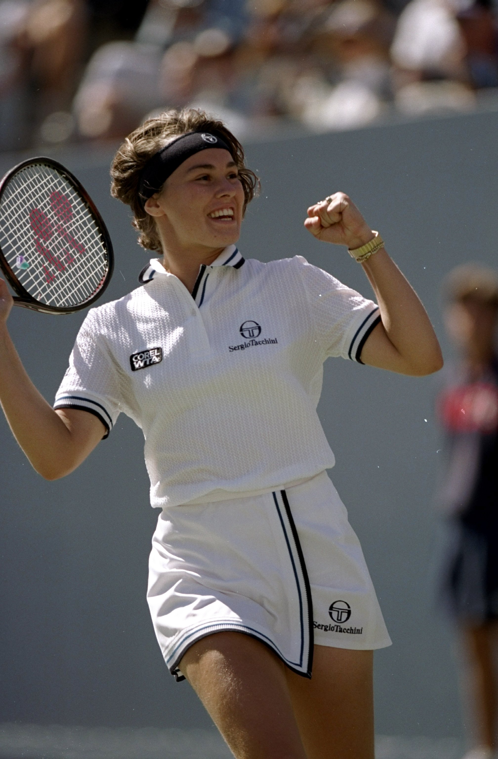 5 Sep 1997:  Martina Hingis of Switzerland celebrates during her match against Lindsay Davenport of the USA at the US Open at Flushing Meadow in New York, USA.  \ Mandatory Credit: Clive  Brunskill/Allsport