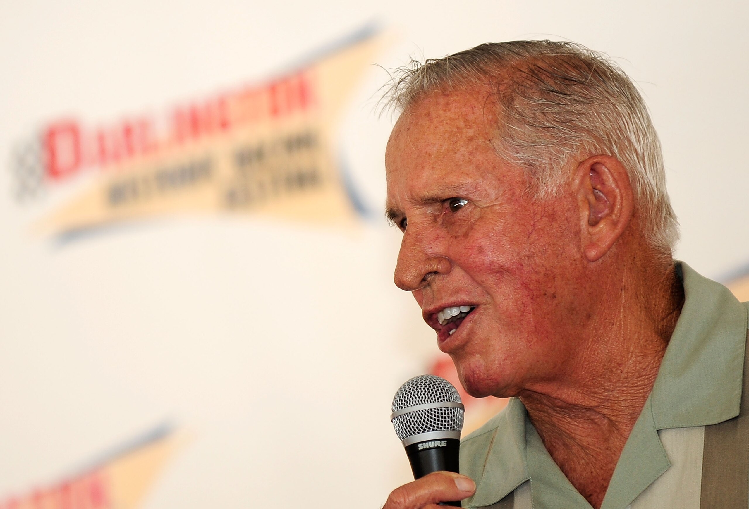 DARLINGTON, SC - SEPTEMBER 25:  NASCAR legend David Pearson speaks to fans during the Darlington Historic Racing Festival at Darlington Raceway on September 25, 2010 in Darlington, South Carolina.  (Photo by Rusty Jarrett/Getty Images)