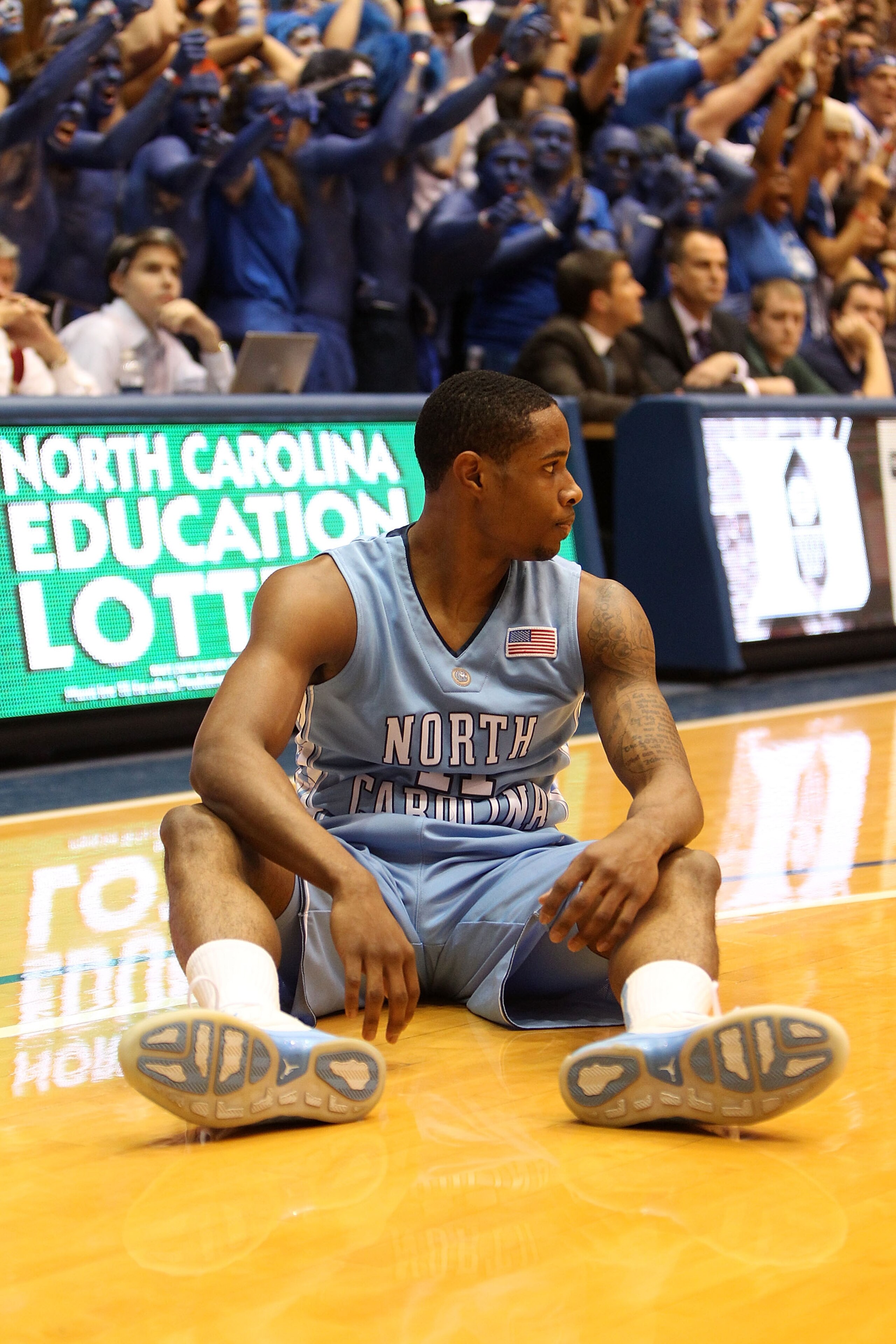 DURHAM, NC - MARCH 06:  Larry Drew II #11 of the North Carolina Tar Heels reacts to a call against during their game against the Duke Blue Devils at Cameron Indoor Stadium on March 6, 2010 in Durham, North Carolina.  (Photo by Streeter Lecka/Getty Images)