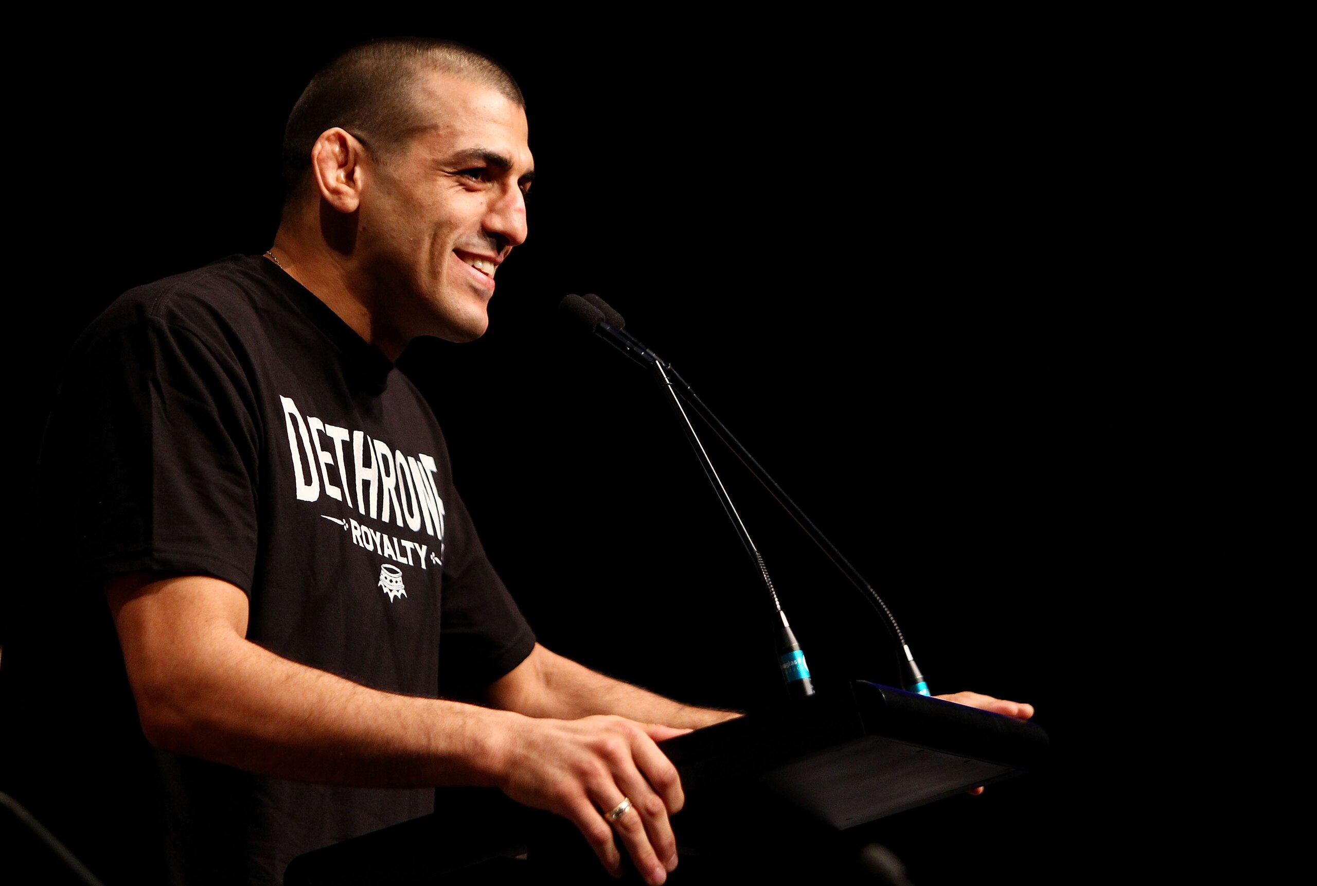 SYDNEY, AUSTRALIA - DECEMBER 14:  George Sotiropoulos speaks to the media during a UFC 127 Press Conference at Star City on December 14, 2010 in Sydney, Australia.  (Photo by Mark Nolan/Getty Images)