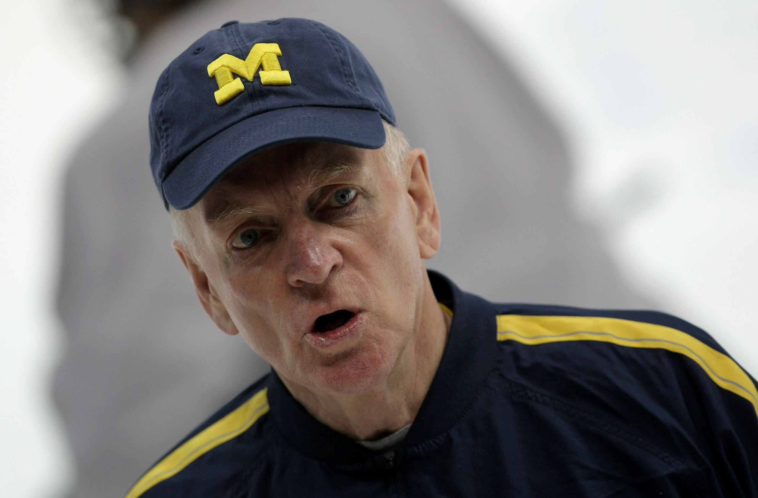 DENVER - APRIL 09:  Head coach Red Berenson of the Michigan Wolverines directs practice for the 2008 Men's Frozen Four Championship at the Pepsi Center on April 9, 2008 in Denver, Colorado.  (Photo by Doug Pensinger/Getty Images)