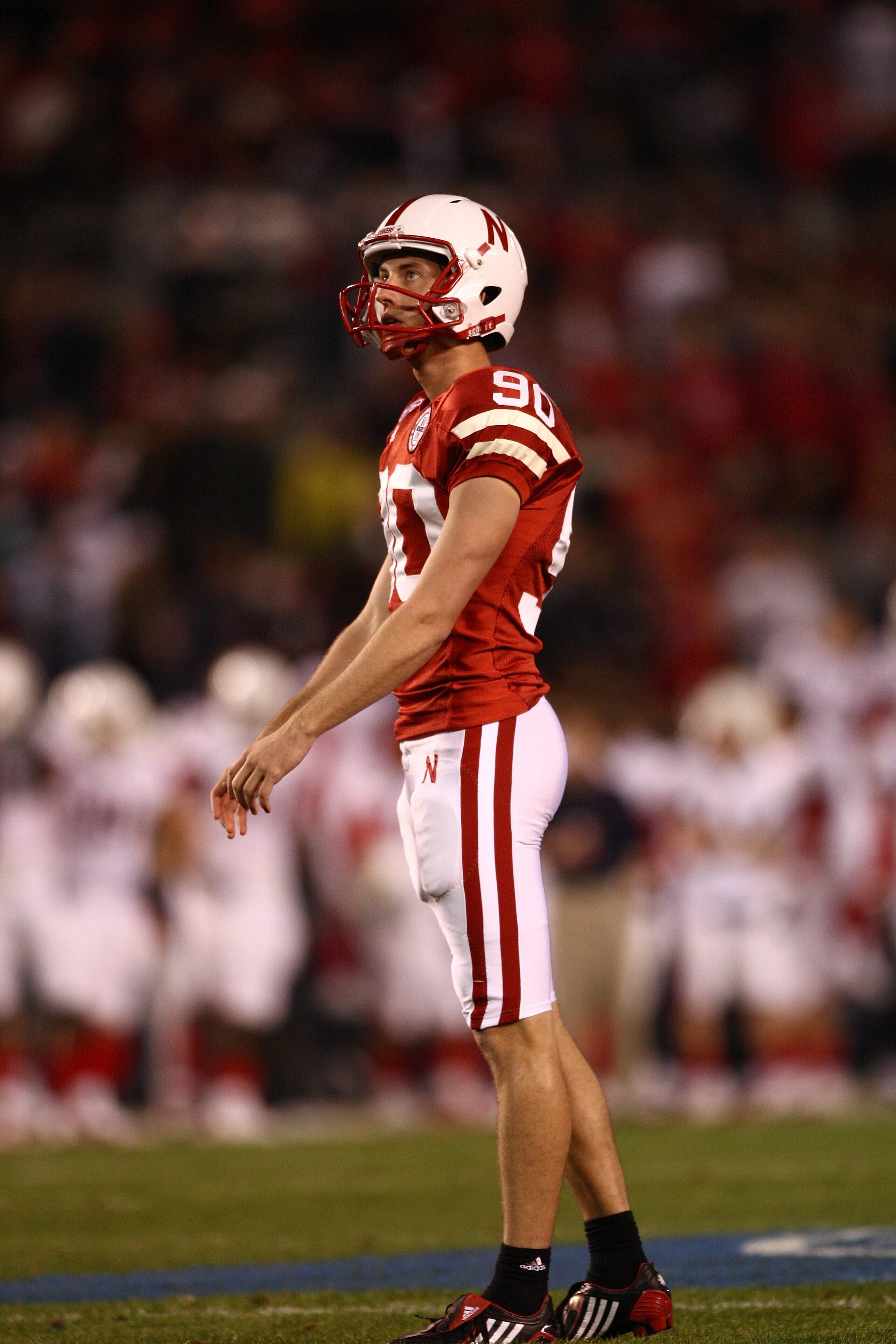 SAN DIEGO - DECEMBER 30:  Alex Henery #90 of the University of Nebraska Cornhuskers looks on during the Pacific Life Holiday Bowl against University of Arizona Wildcats on December 30, 2009 at Qualcomm Stadium in San Diego, California. The Cornhuskers def