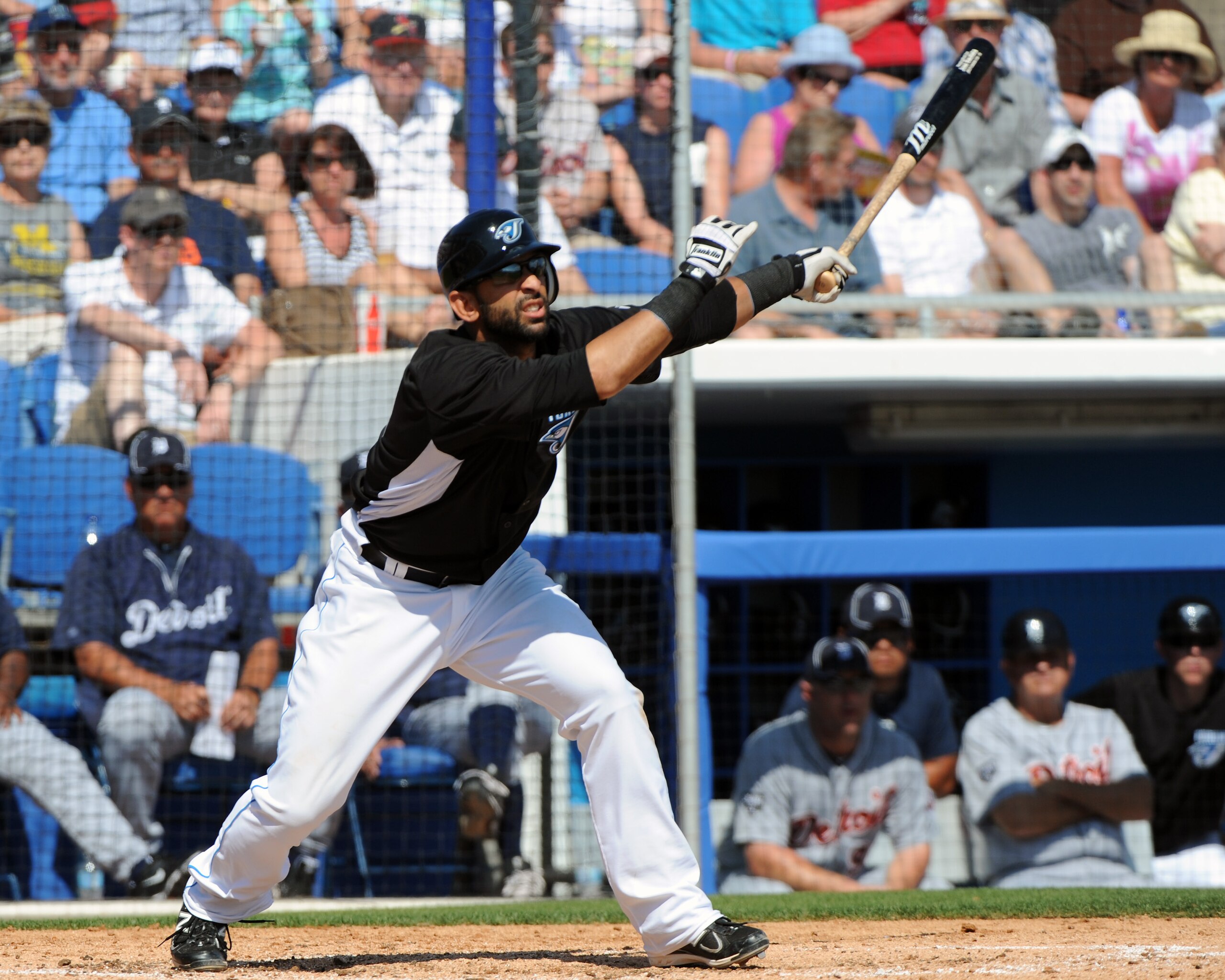 DUNEDIN, FL - FEBRUARY 26: Infielder Jose Bautista #19 of the Toronto Blue Jays bats against the Detroit Tigers February 26, 2011 at Florida Auto Exchange Stadium in Dunedin, Florida. (Photo by Al Messerschmidt/Getty Images) DUNEDIN, FL - FEBRUARY 26: Infielder Jose Bautista #19 of the Toronto Blue Jays bats against the Detroit Tigers February 26, 2011 at Florida Auto Exchange Stadium in Dunedin, Florida. (Photo by Al Messerschmidt/Getty Images)