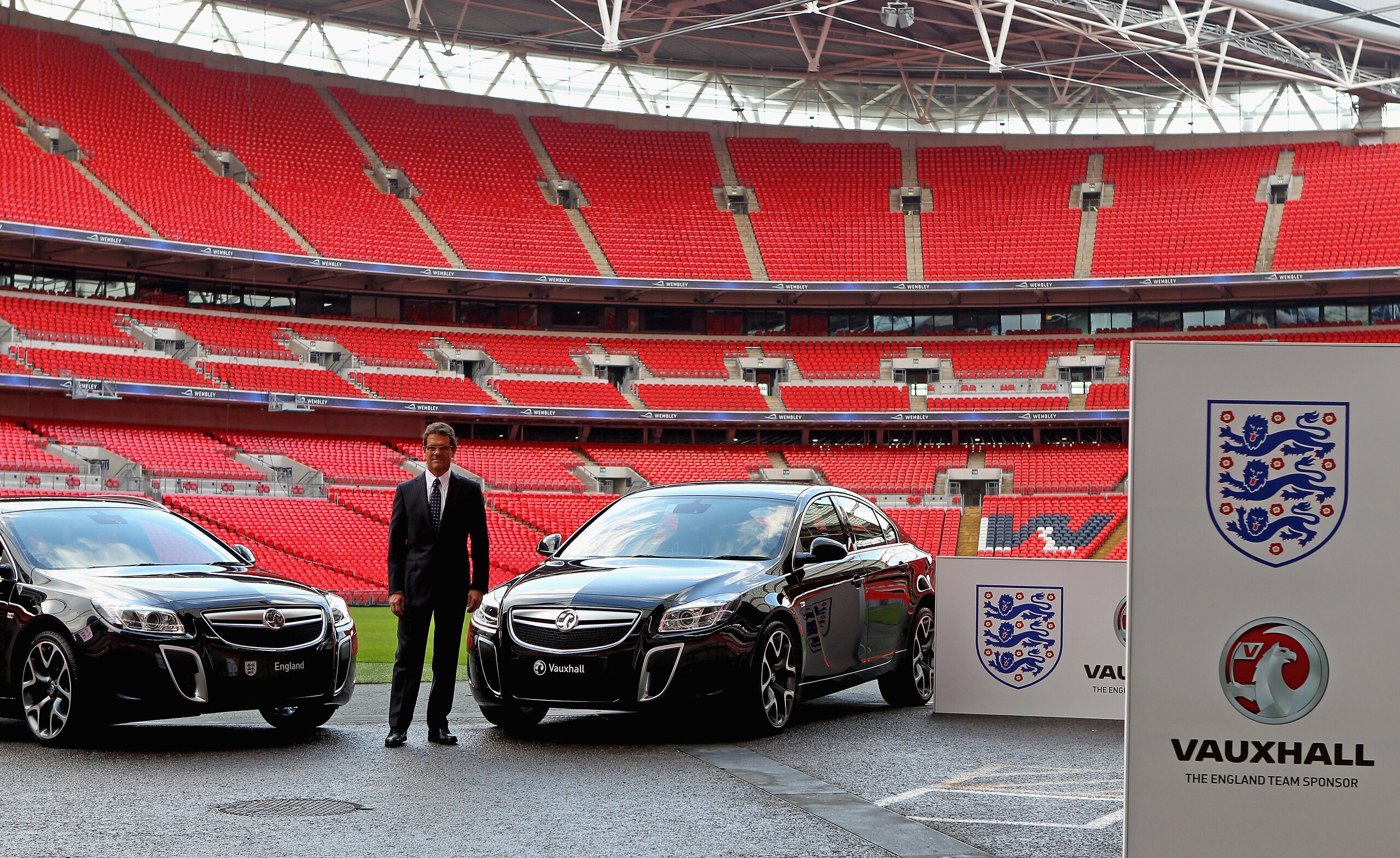 LONDON, ENGLAND - JANUARY 11:  England manager Fabio Capello attends the announcement of Vauxhall becoming the official leading partner to the England teams at Wembley Stadium on January 11, 2011 in London, England.  (Photo by Scott Heavey/Getty Images)