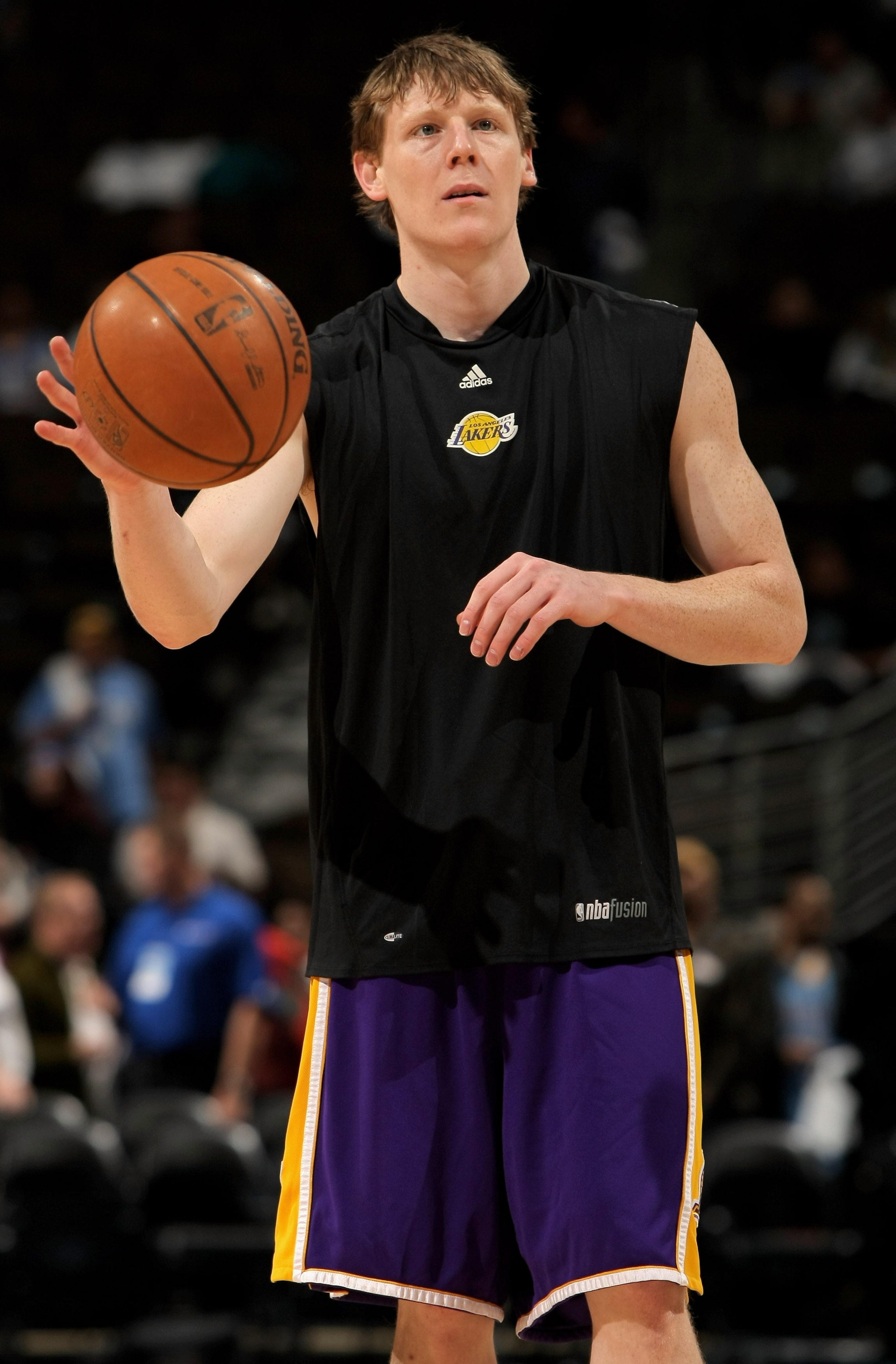DENVER - APRIL 26:  Coby Karl #11 of the Los Angeles Lakers and son of Nuggets coach George Karl, warms up with the team before facing the Denver Nuggets in Game Three of the Western Conference Quarterfinals during the 2008 NBA Playoffs at the Pepsi Cente