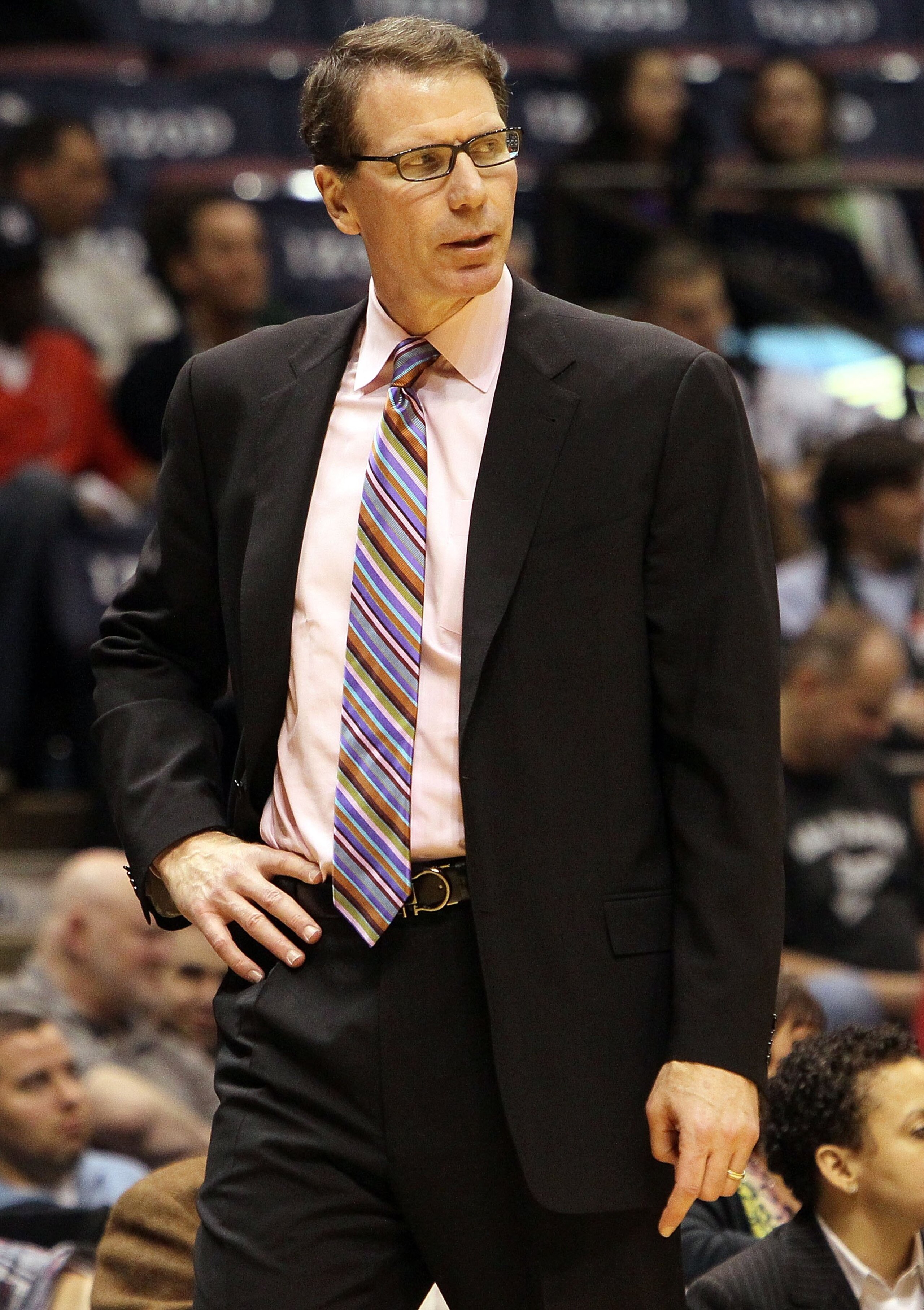 EAST RUTHERFORD, NJ - MARCH 03:  Head coach Kiki Vandeweghe of the New Jersey Nets looks on as his team plays against the Cleveland Cavaliers at the Izod Center on March 3, 2010 in East Rutherford, New Jersey.NOTE TO USER: User expressly acknowledges and