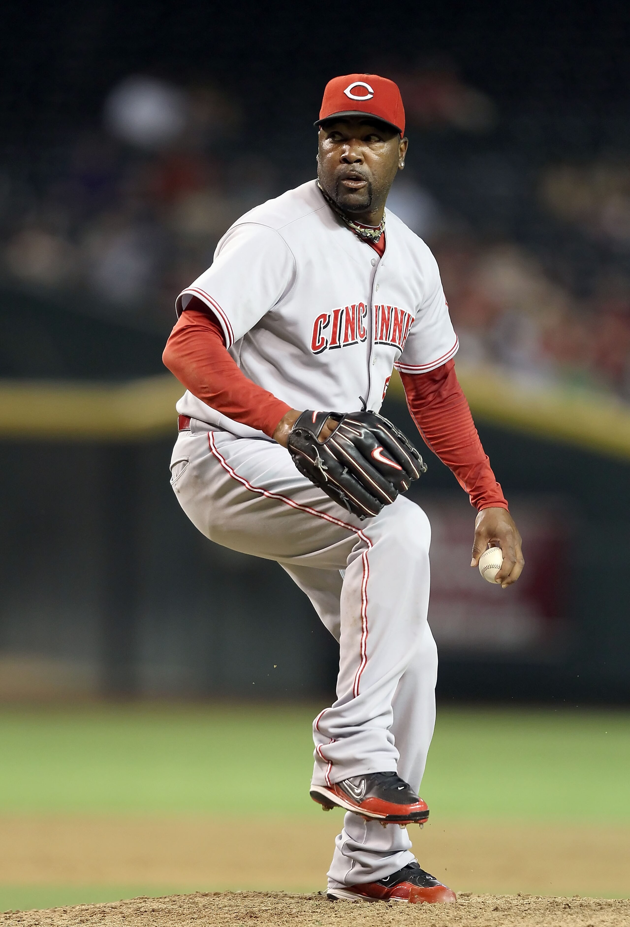 PHOENIX - AUGUST 18:  Relief pitcher Arthur Rhodes #53 of the Cincinnati Reds pitches during the Major League Baseball game against the Arizona Diamondbacks at Chase Field on August 18, 2010 in Phoenix, Arizona.  The Reds defeated the Diamondbacks 11-7.