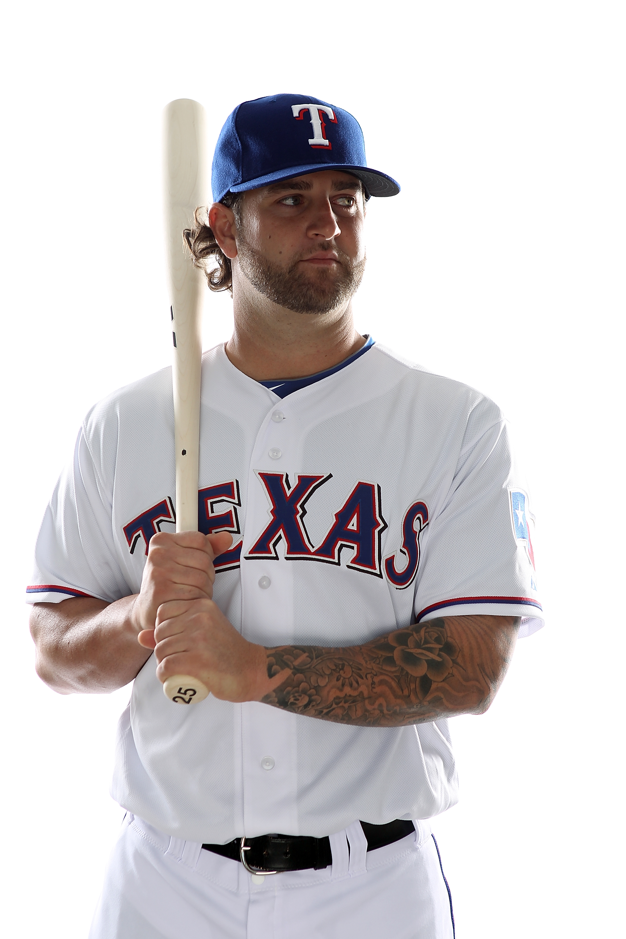 SURPRISE, AZ - FEBRUARY 25:  Mike Napoli #25 of the Texas Rangers poses for a portrait during Spring Training Media Day on February 25, 2011 at Surprise Stadium in Surprise, Arizona.  (Photo by Jonathan Ferrey/Getty Images)