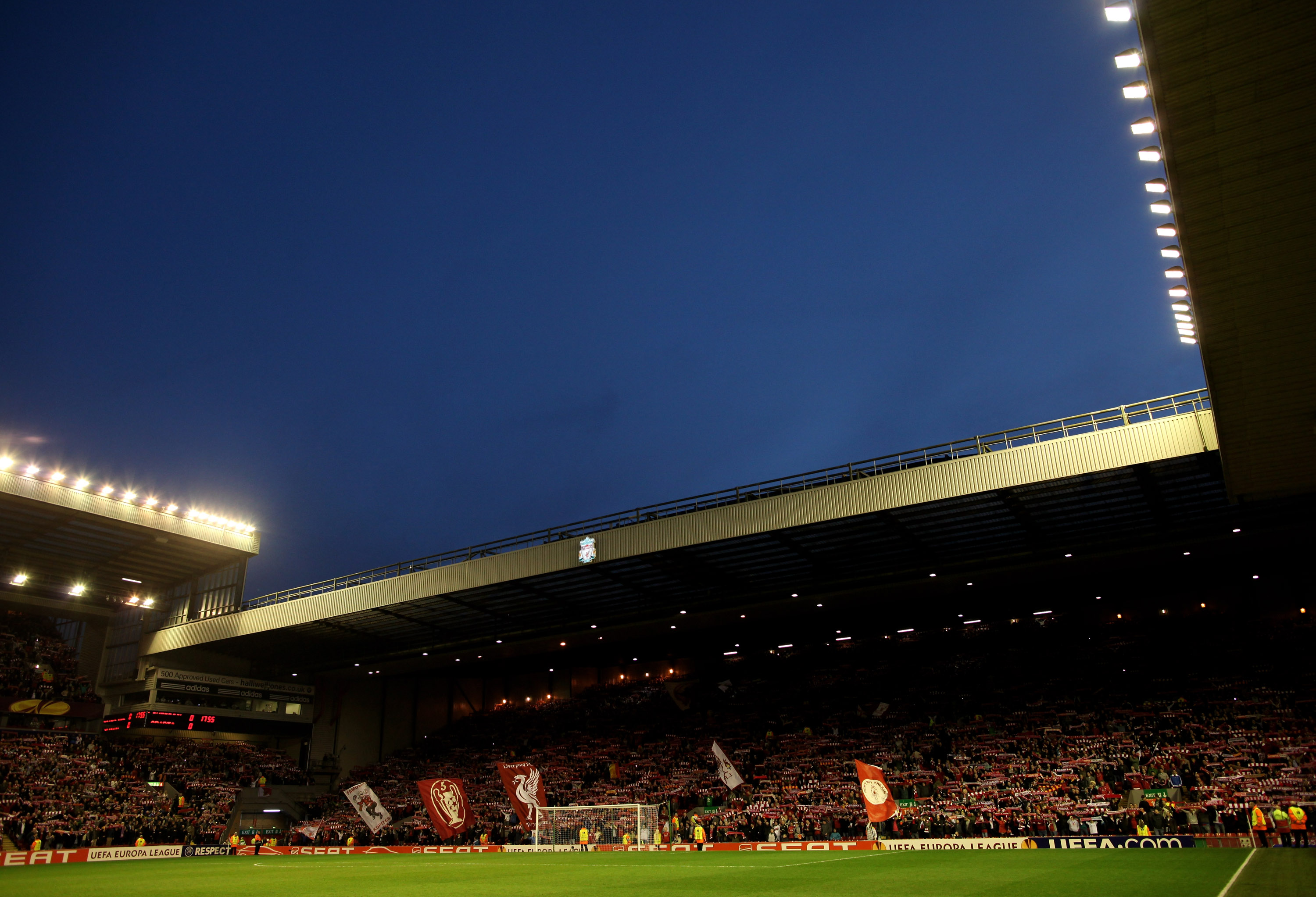LIVERPOOL, ENGLAND - FEBRUARY 24:  General View of the kop end prior to the UEFA Europa League Round of 32 2nd leg match beteween Liverpool and Sparta Prague at Anfield on February 24, 2011 in Liverpool, England.  (Photo by Richard Heathcote/Getty Images)