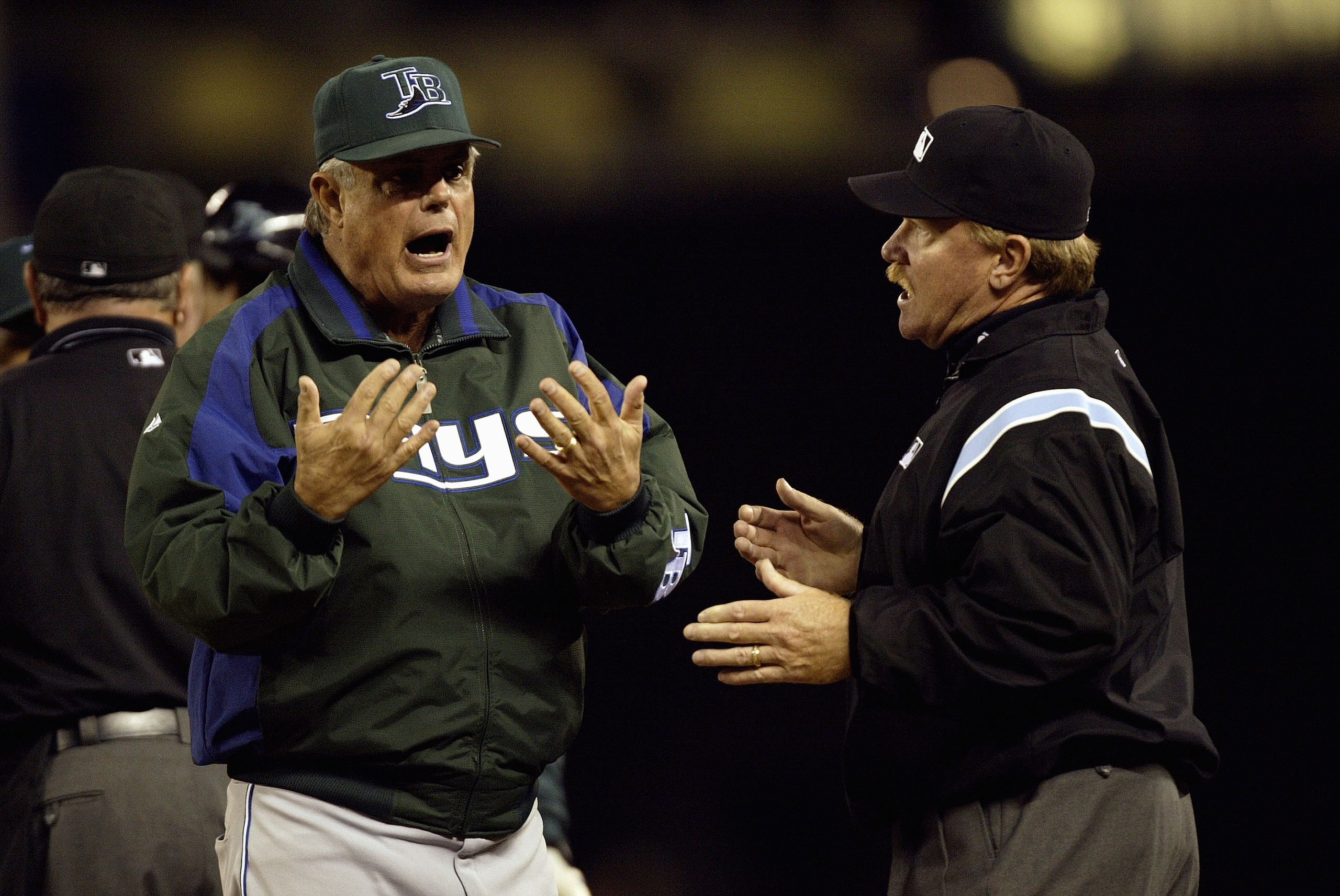 SEATTLE - JUNE 4:  Lou Piniella #14 of the Tampa Bay Devil Rays argues with umpire Terry Craft #40 during the game with the Seattle Mariners on June 4 2005 at Safeco Field in Seattle Washington. The Mariners won 6-5.  (Photo by Otto Greule Jr/Getty Images