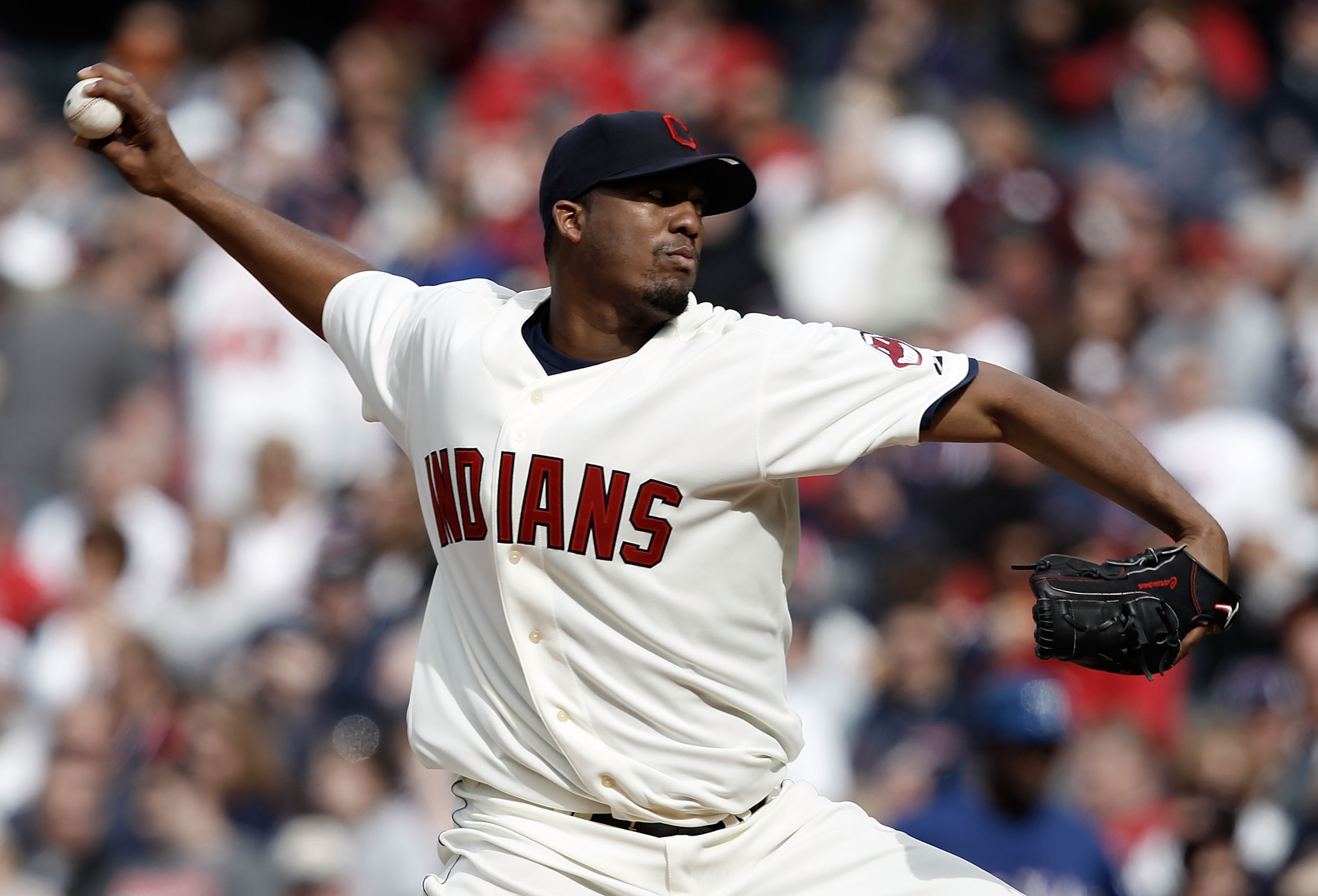 CLEVELAND, OH- APRIL 12: Fausto Carmona #55 of the Cleveland Indians pitches against the Texas Rangers during the Opening Day game on April 12, 2010 at Progressive Field in Cleveland, Ohio. (Photo by Jared Wickerham/Getty Images) CLEVELAND, OH- APRIL 12: Fausto Carmona #55 of the Cleveland Indians pitches against the Texas Rangers during the Opening Day game on April 12, 2010 at Progressive Field in Cleveland, Ohio. (Photo by Jared Wickerham/Getty Images)
