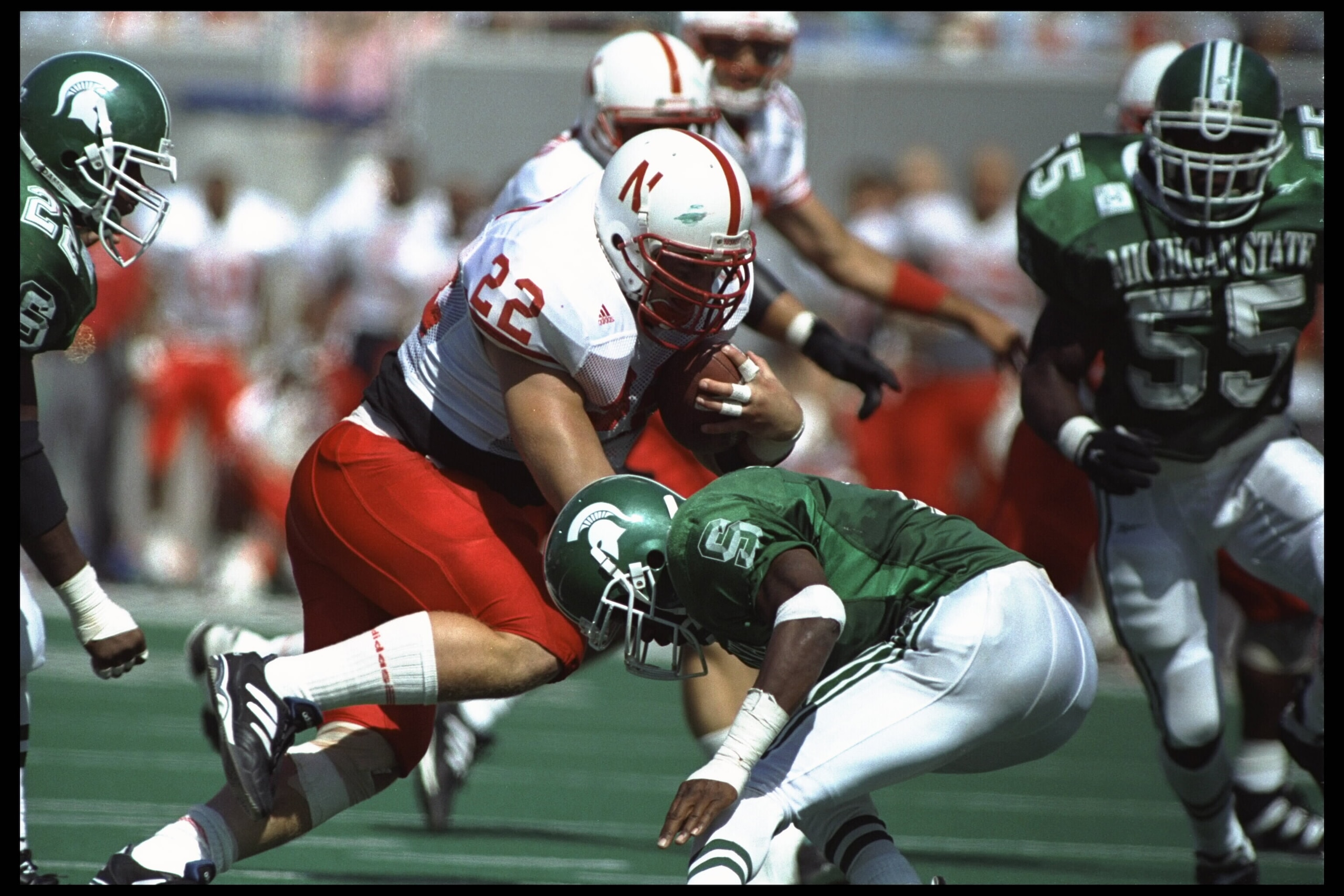 9 Sep 1995: Fullback Jeff Makovicka of the Nebraska Cornhuskers carries the football during the Cornhuskers 50-10 victory over the Michigan State Spartans at Spartan Stadium in East Lansing, Michigan. Mandatory Credit: Matthew Stockman/Allsport 9 Sep 1995: Fullback Jeff Makovicka of the Nebraska Cornhuskers carries the football during the Cornhuskers 50-10 victory over the Michigan State Spartans at Spartan Stadium in East Lansing, Michigan. Mandatory Credit: Matthew Stockman/Allsport