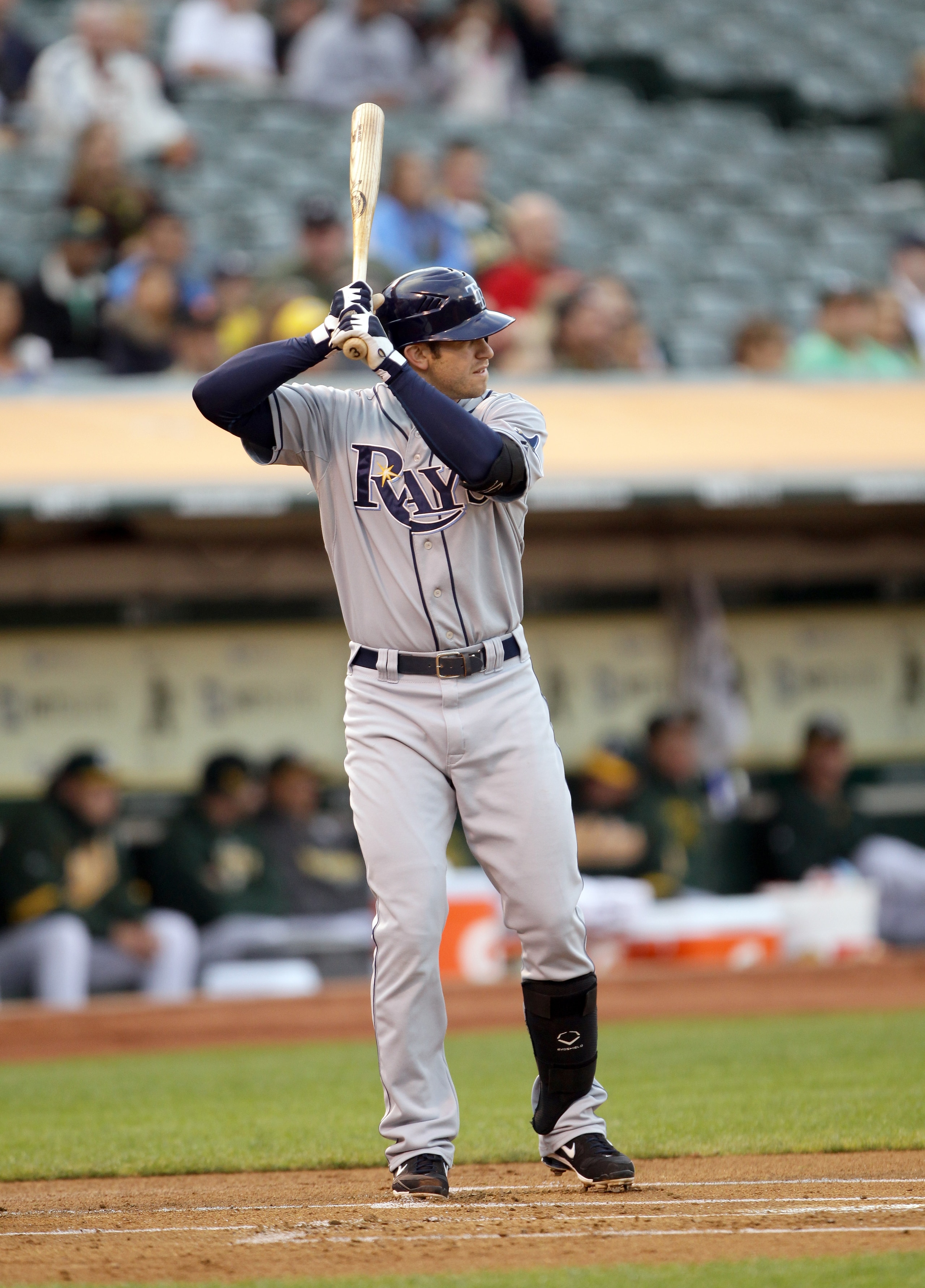 OAKLAND, CA - AUGUST 20:  Evan Longoria #3 of the Tampa Bay Rays bats against the Oakland Athletics at the Oakland-Alameda County Coliseum  on August 20, 2010 in Oakland, California.  (Photo by Ezra Shaw/Getty Images)