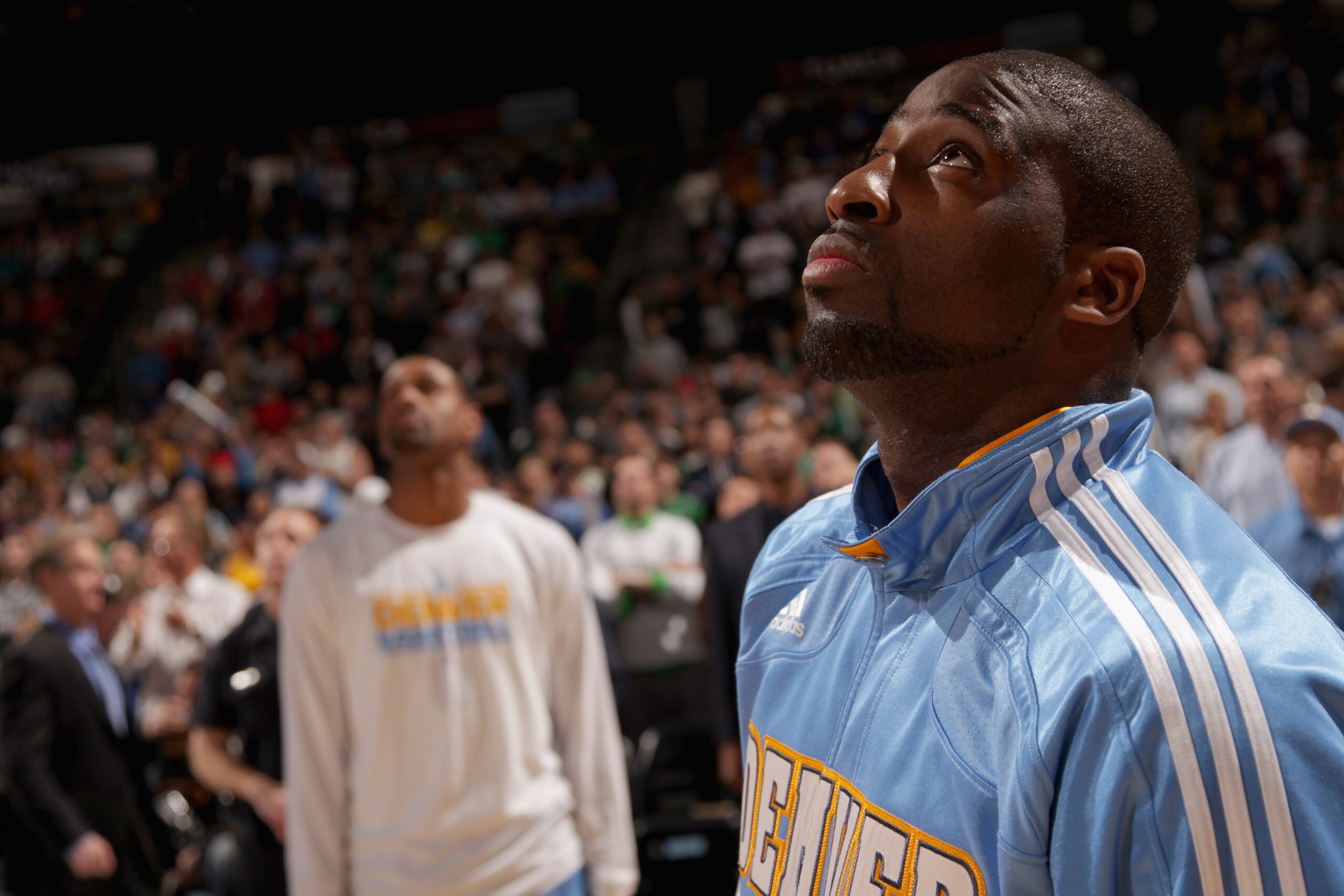 DENVER, CO - FEBRUARY 24: Raymond Felton #20 of the Denver Nuggets looks on during pregame festivities prior to facing the Boston Celtics during NBA action at the Pepsi Center on February 24, 2011 in Denver, Colorado. The Nuggets defeated the Celtics 89- DENVER, CO - FEBRUARY 24: Raymond Felton #20 of the Denver Nuggets looks on during pregame festivities prior to facing the Boston Celtics during NBA action at the Pepsi Center on February 24, 2011 in Denver, Colorado. The Nuggets defeated the Celtics 89-