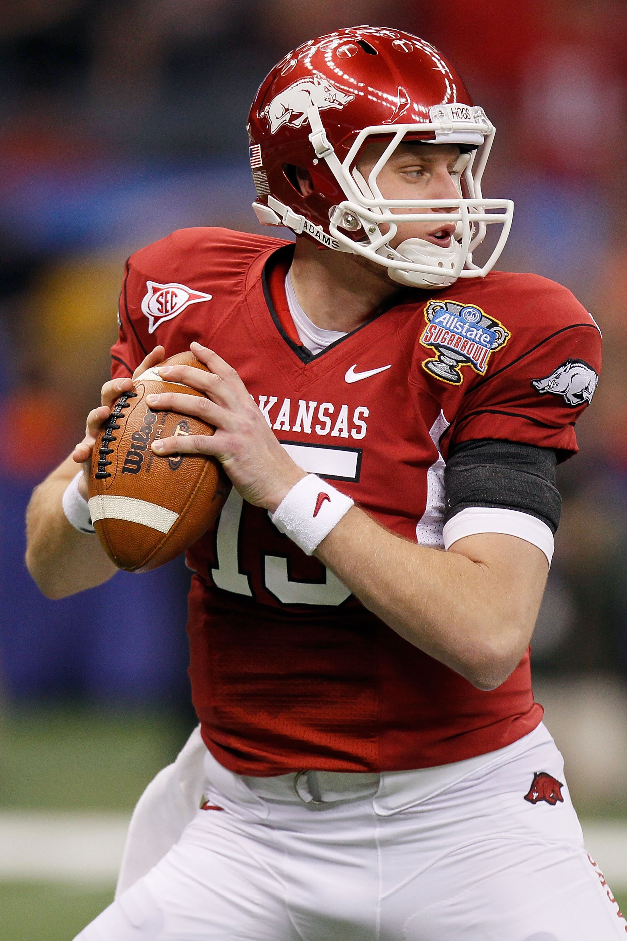NEW ORLEANS, LA - JANUARY 04: Ryan Mallett #15 of the Arkansas Razorbacks looks to pass against the Ohio State Buckeyes during the Allstate Sugar Bowl at the Louisiana Superdome on January 4, 2011 in New Orleans, Louisiana. (Photo by Kevin C. Cox/Getty NEW ORLEANS, LA - JANUARY 04: Ryan Mallett #15 of the Arkansas Razorbacks looks to pass against the Ohio State Buckeyes during the Allstate Sugar Bowl at the Louisiana Superdome on January 4, 2011 in New Orleans, Louisiana. (Photo by Kevin C. Cox/Getty