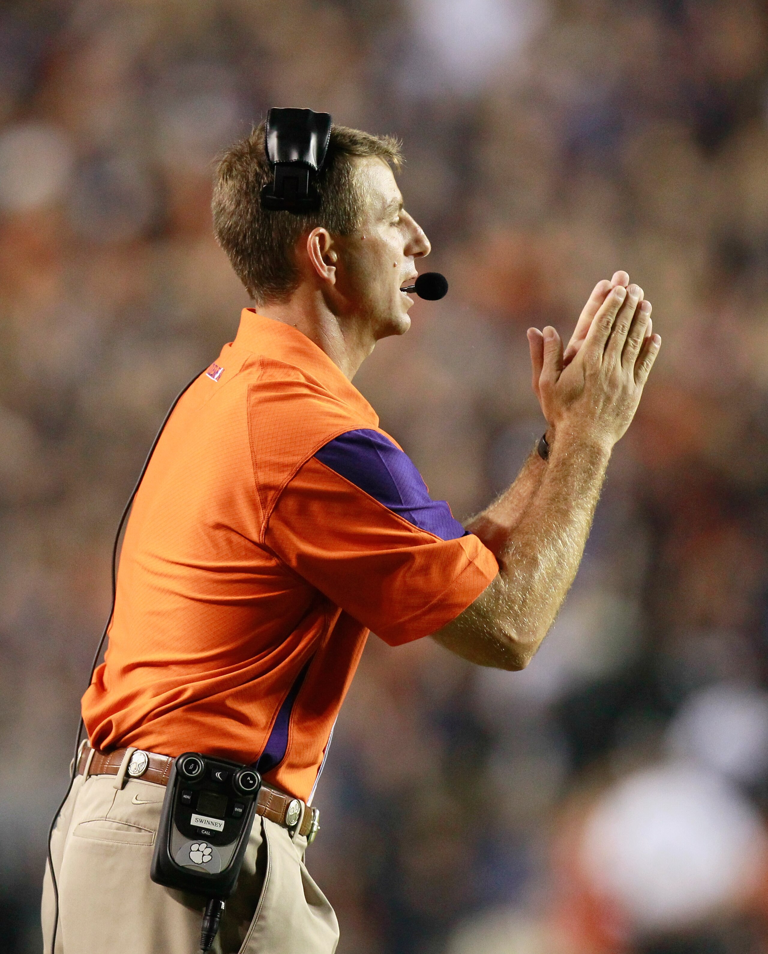 AUBURN, AL - SEPTEMBER 18:  Head coach Dabo Swinney of the Clemson Tigers against the Auburn Tigers at Jordan-Hare Stadium on September 18, 2010 in Auburn, Alabama.  (Photo by Kevin C. Cox/Getty Images)