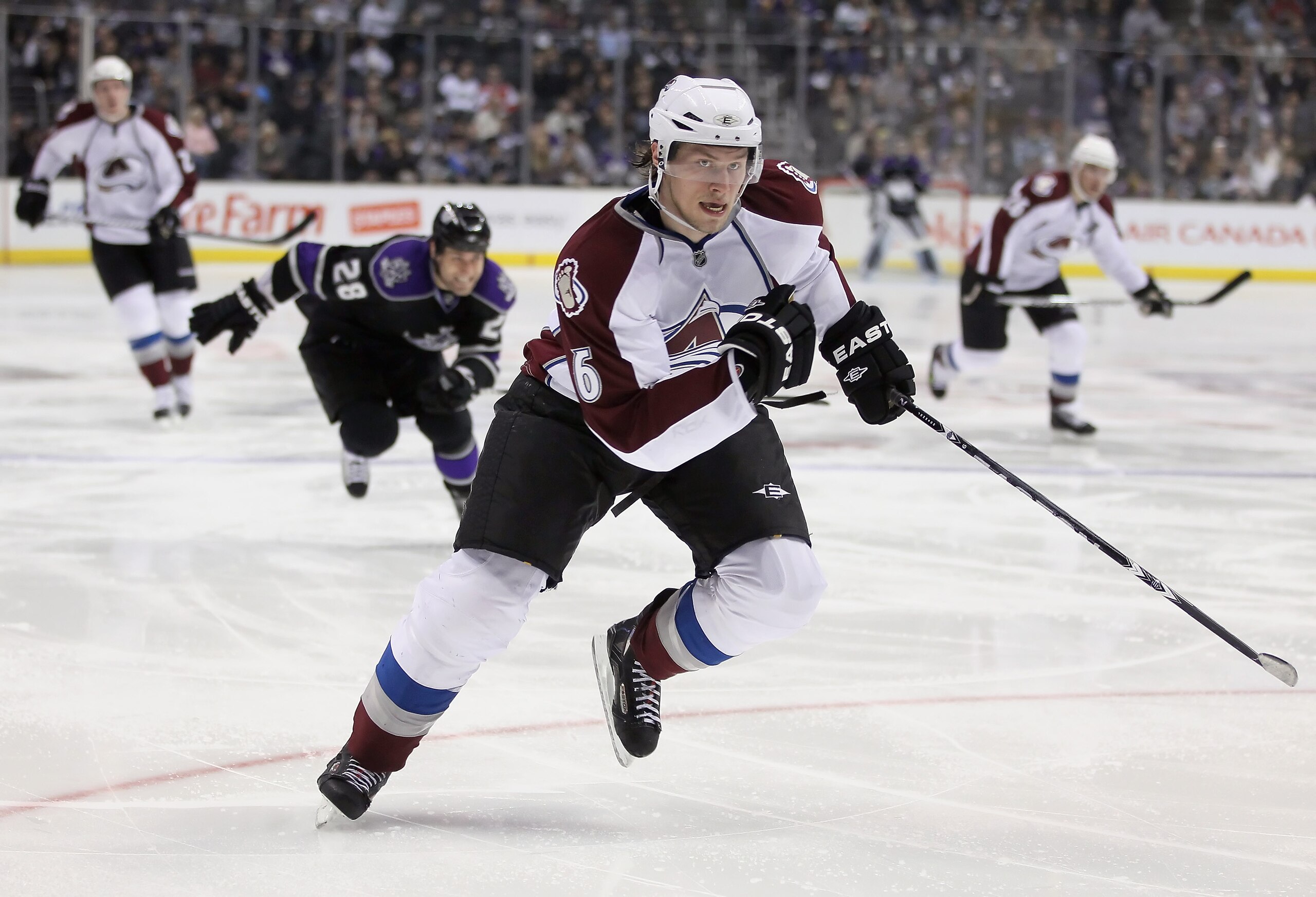 LOS ANGELES, CA - FEBRUARY 26:  Erik Johnson #6 of the Colorado Avalanche skates against the Los Angeles Kings at Staples Center on February 26, 2011 in Los Angeles, California.  (Photo by Jeff Gross/Getty Images)
