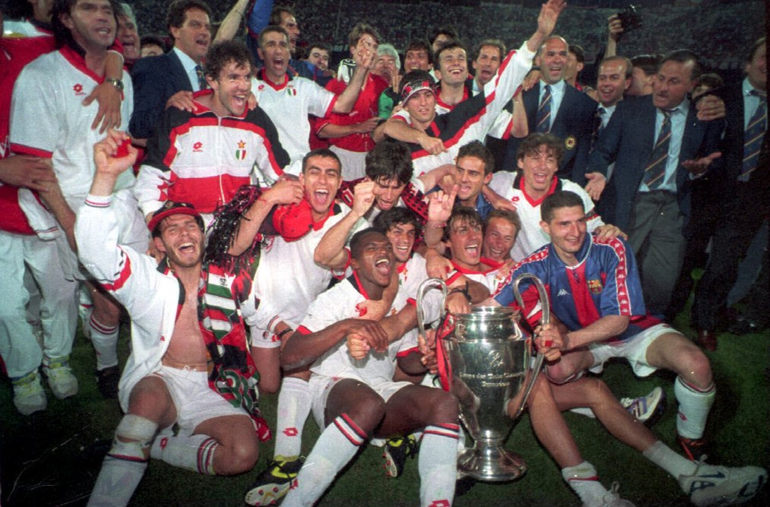 18 MAY 1994:  AC MILAN OF ITALY CELEBRATE THEIR VICTORY OVER BARCELONA OF SPAIN IN THE EUROPEAN CUP FINAL IN ATHENS, GREECE. Mandatory Credit: Shaun Botterill/ALLSPORT