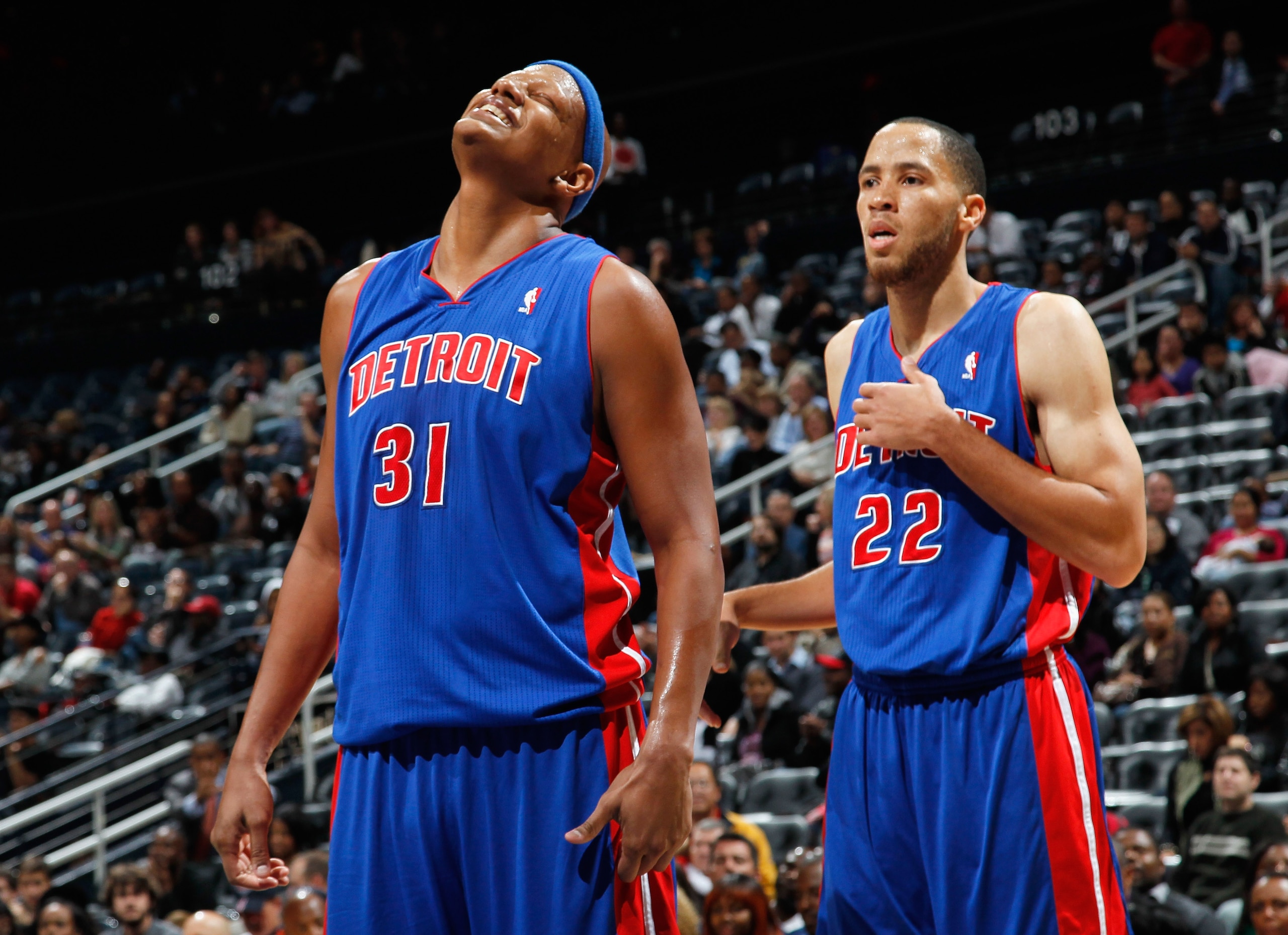 ATLANTA - NOVEMBER 03: Charlie Villanueva #31 of the Detroit Pistons reacts after getting called for a foul against the Atlanta Hawks at Philips Arena on November 3, 2010 in Atlanta, Georgia. NOTE TO USER: User expressly acknowledges and agrees that, by ATLANTA - NOVEMBER 03: Charlie Villanueva #31 of the Detroit Pistons reacts after getting called for a foul against the Atlanta Hawks at Philips Arena on November 3, 2010 in Atlanta, Georgia. NOTE TO USER: User expressly acknowledges and agrees that, by